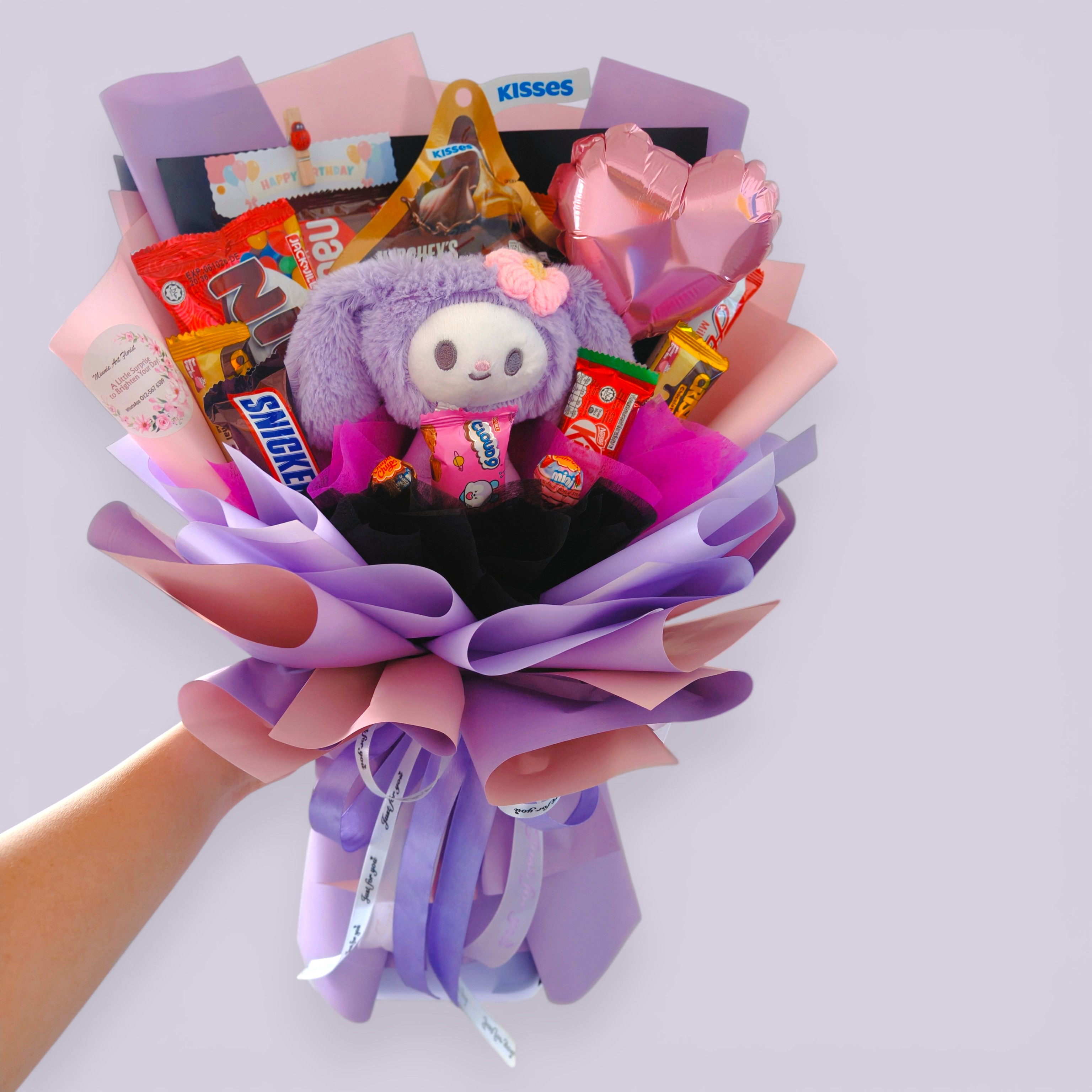 Kids Chocolate Bouquet with Kuromi  Plush Toy RM105 | Birthday Gift Delivery Penang 儿童零食花束 可爱公仔花束