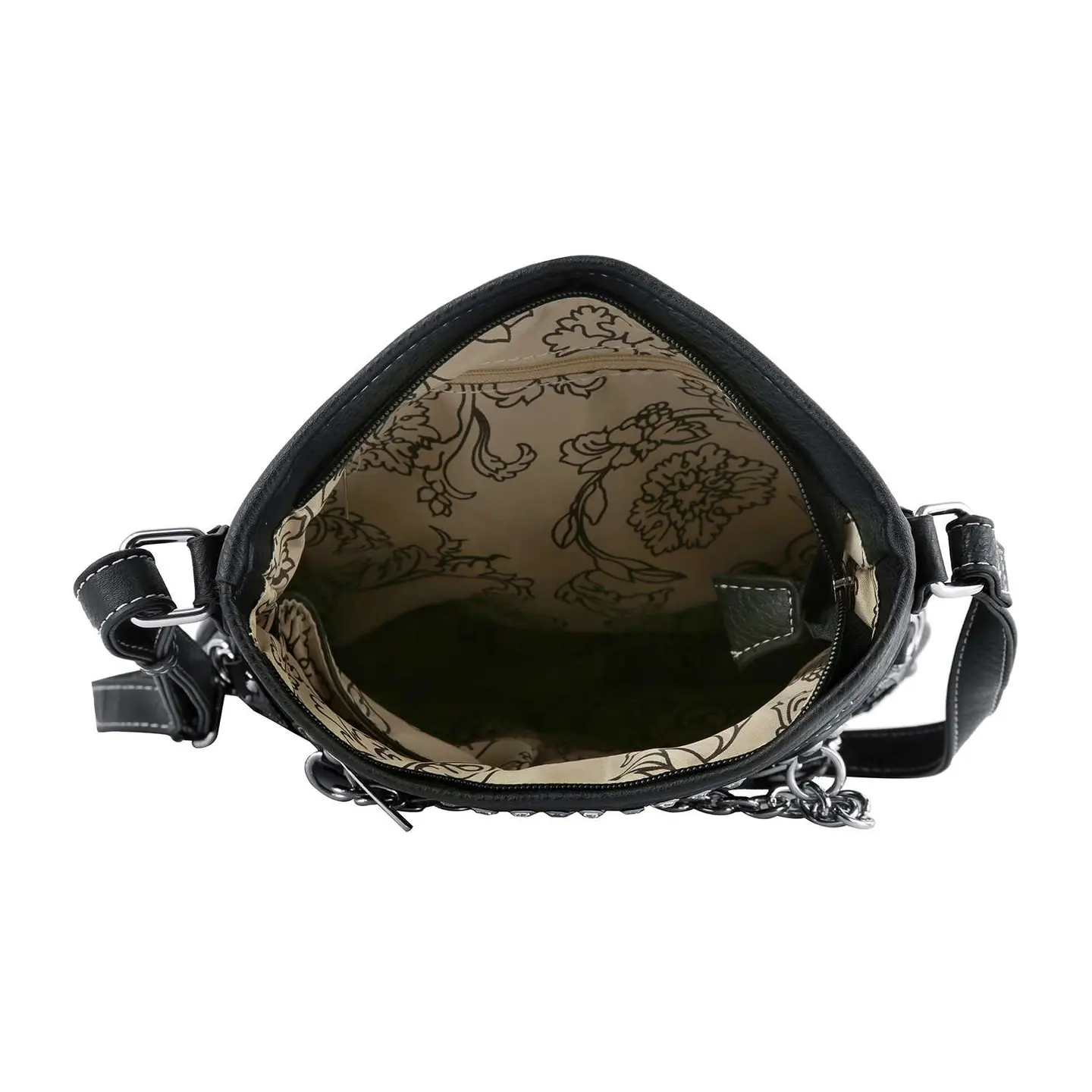 Stud and Chain Accented Skull Crossbody Sling