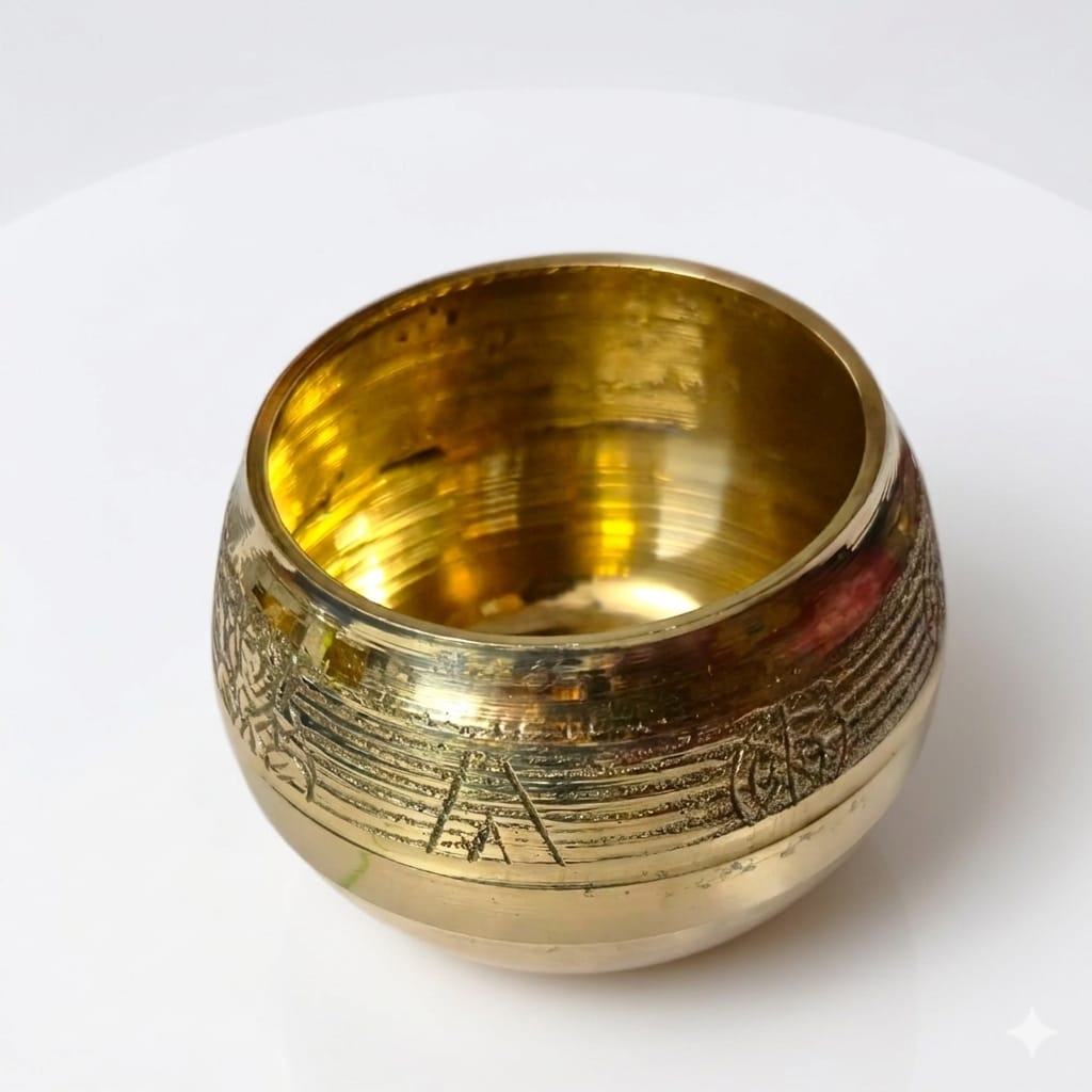 Hatekhori Brass Mana for Pooja | Brass Katha / Kunki for Lakshmi Puja | Traditional Rice Measuring Cup | 