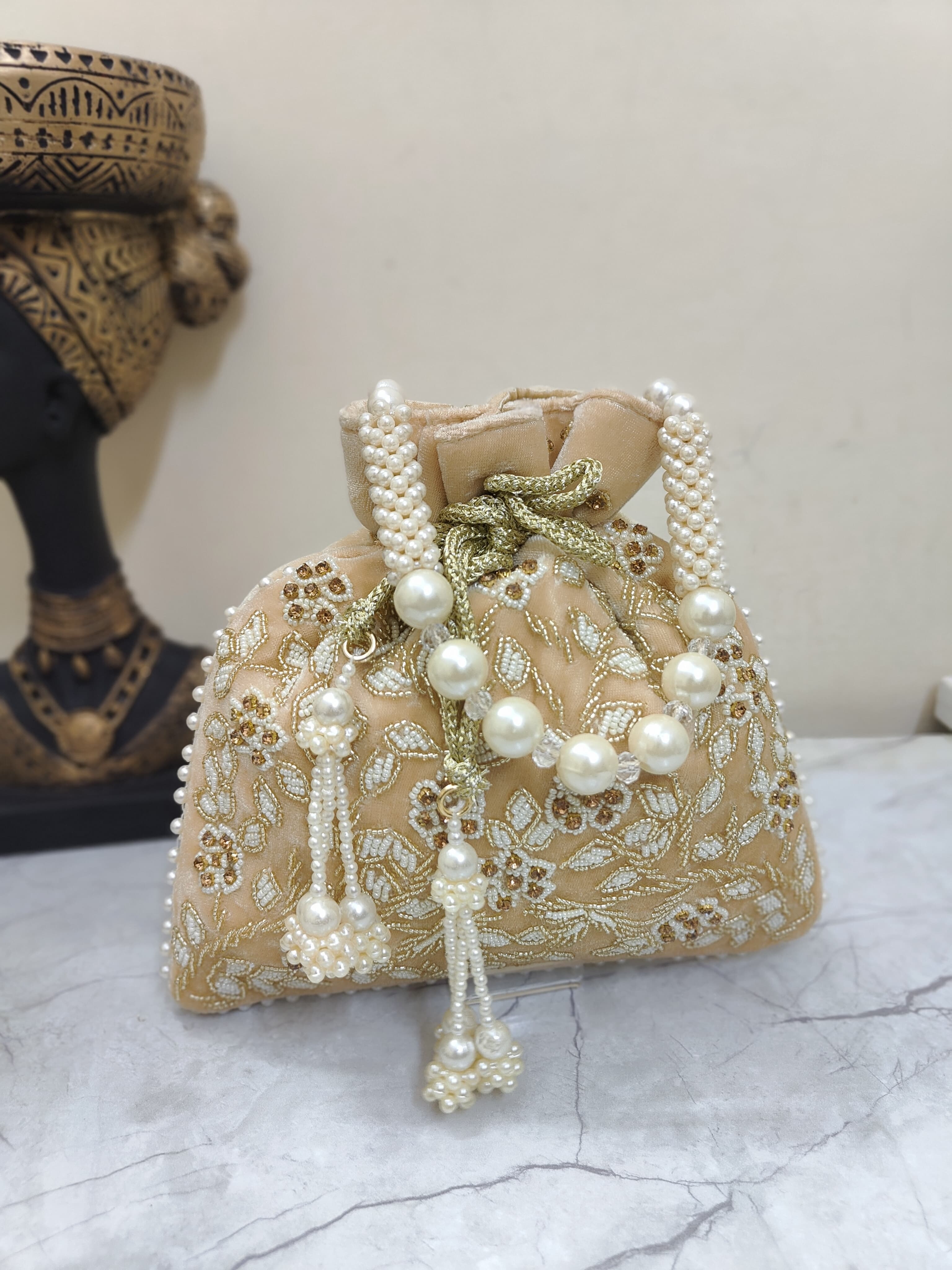 Embroidered Pearl Potli Bag