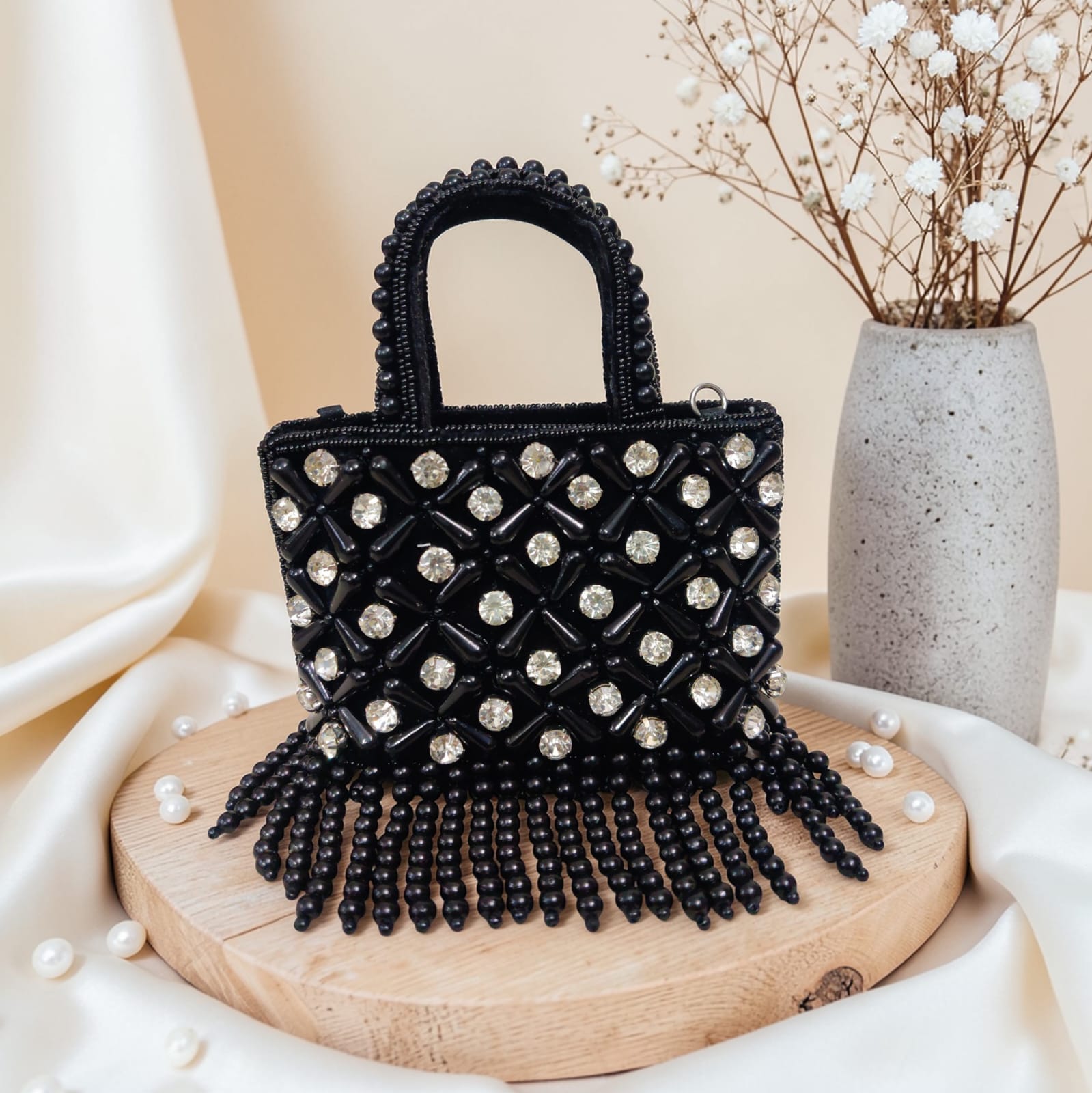 Black Beaded Evening Handbag