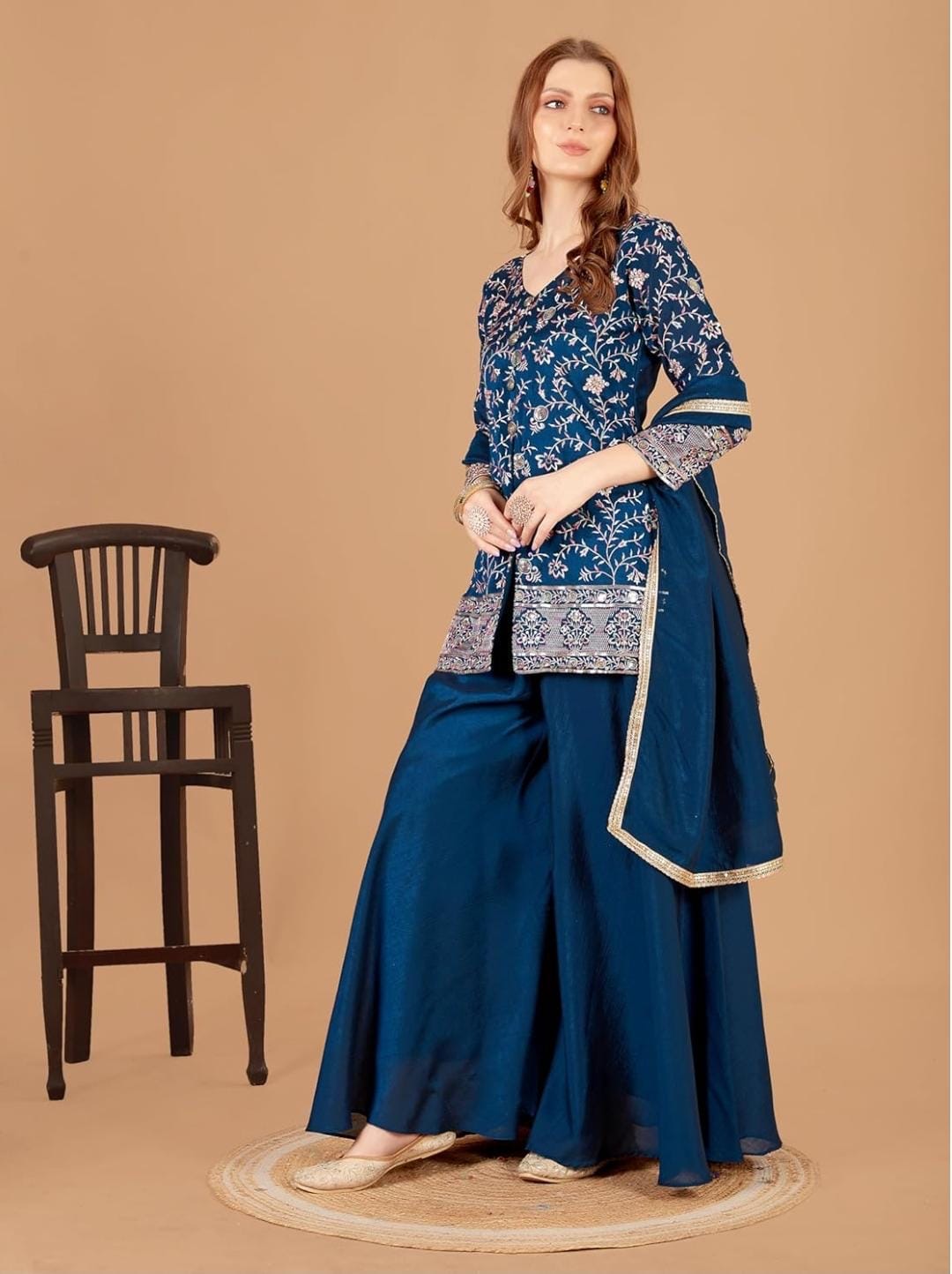 Navy Blue Printed Palazzo Set