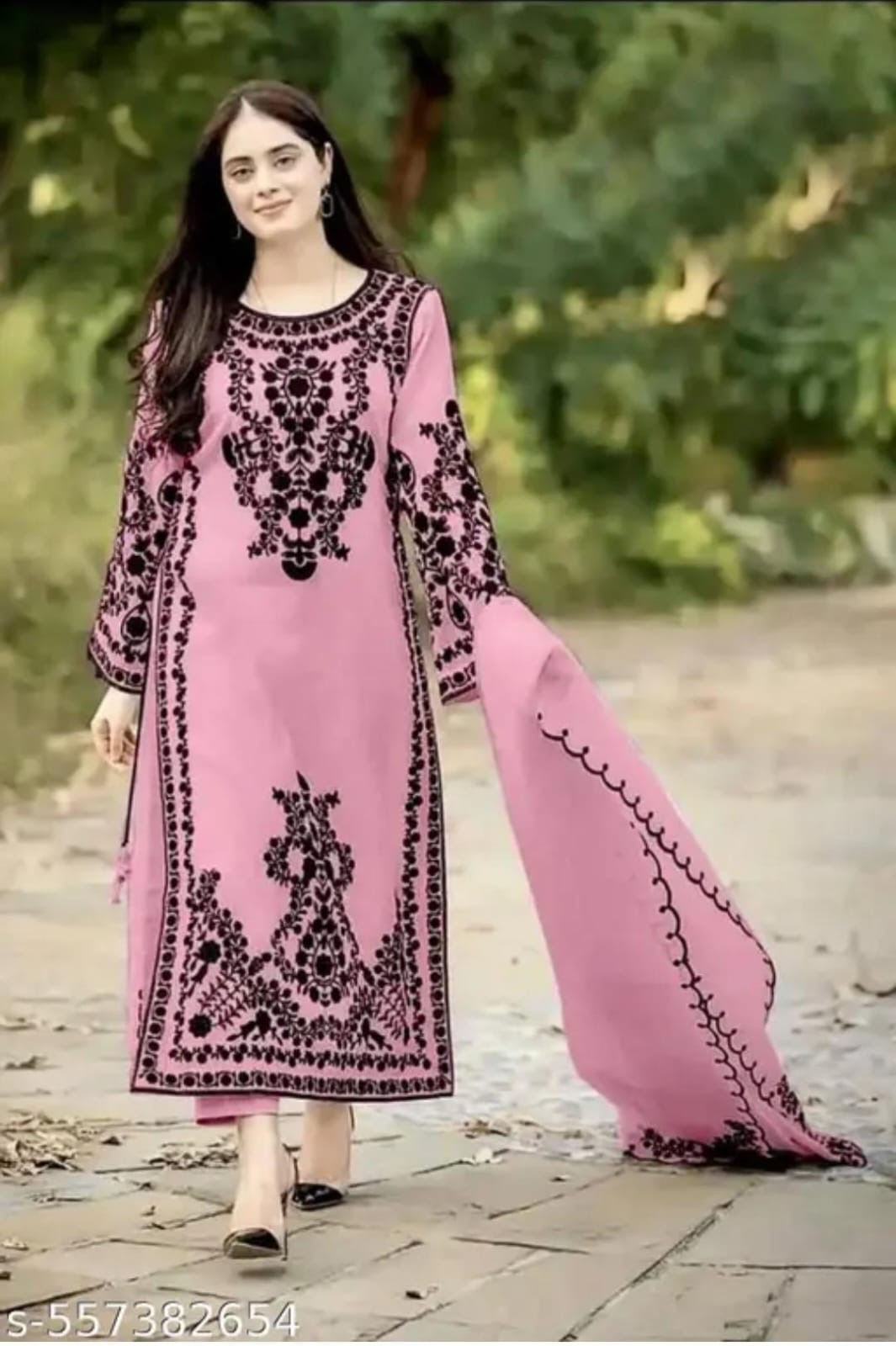 Pink Embroidered Long Kurti