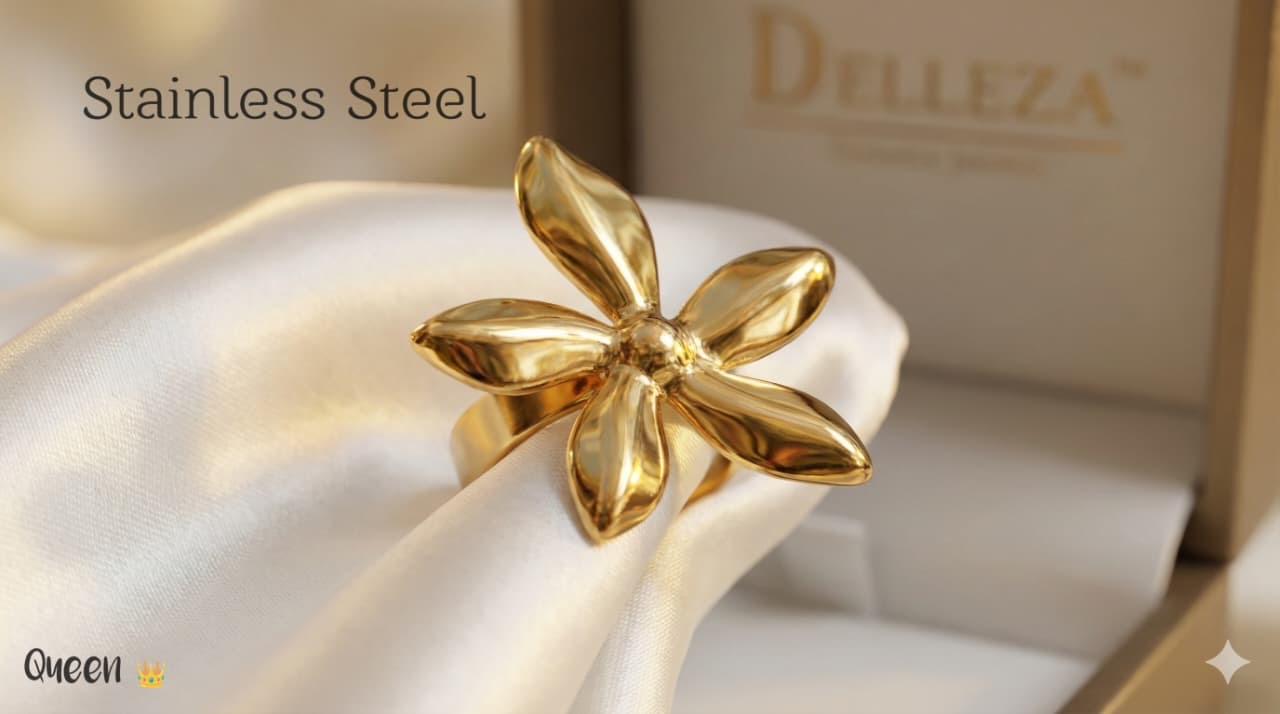 Golden Flower Stainless Steel Ring
