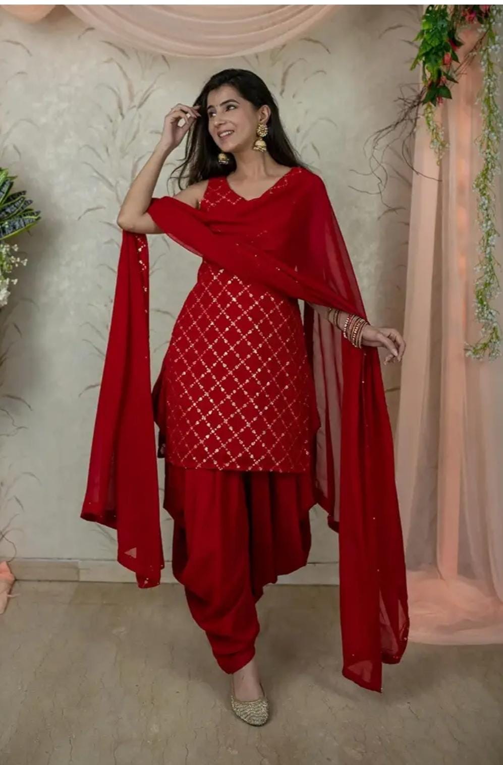 Red Embroidered Salwar Suit