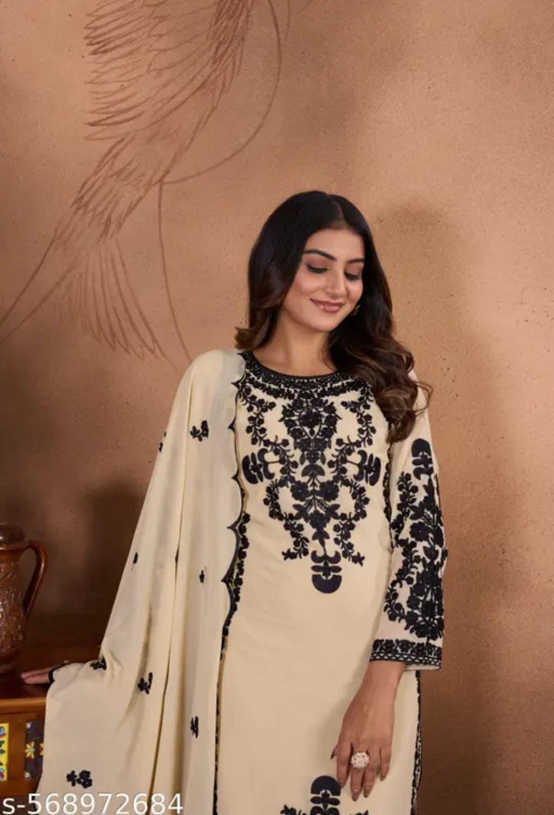 Cream Embroidered Salwar Suit