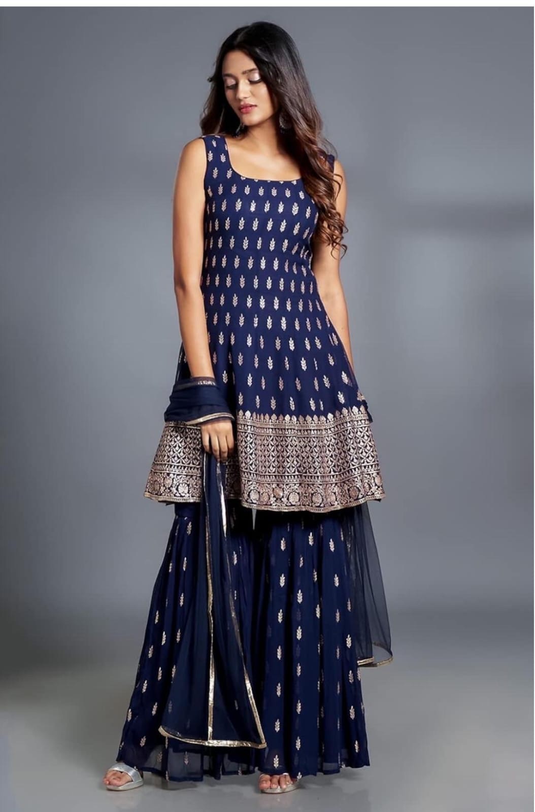 Navy Blue Sharara Set