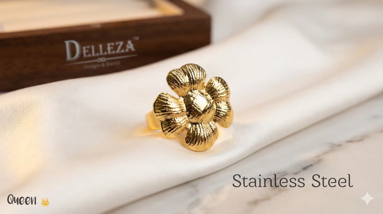 Gold Flower Stainless Steel Ring