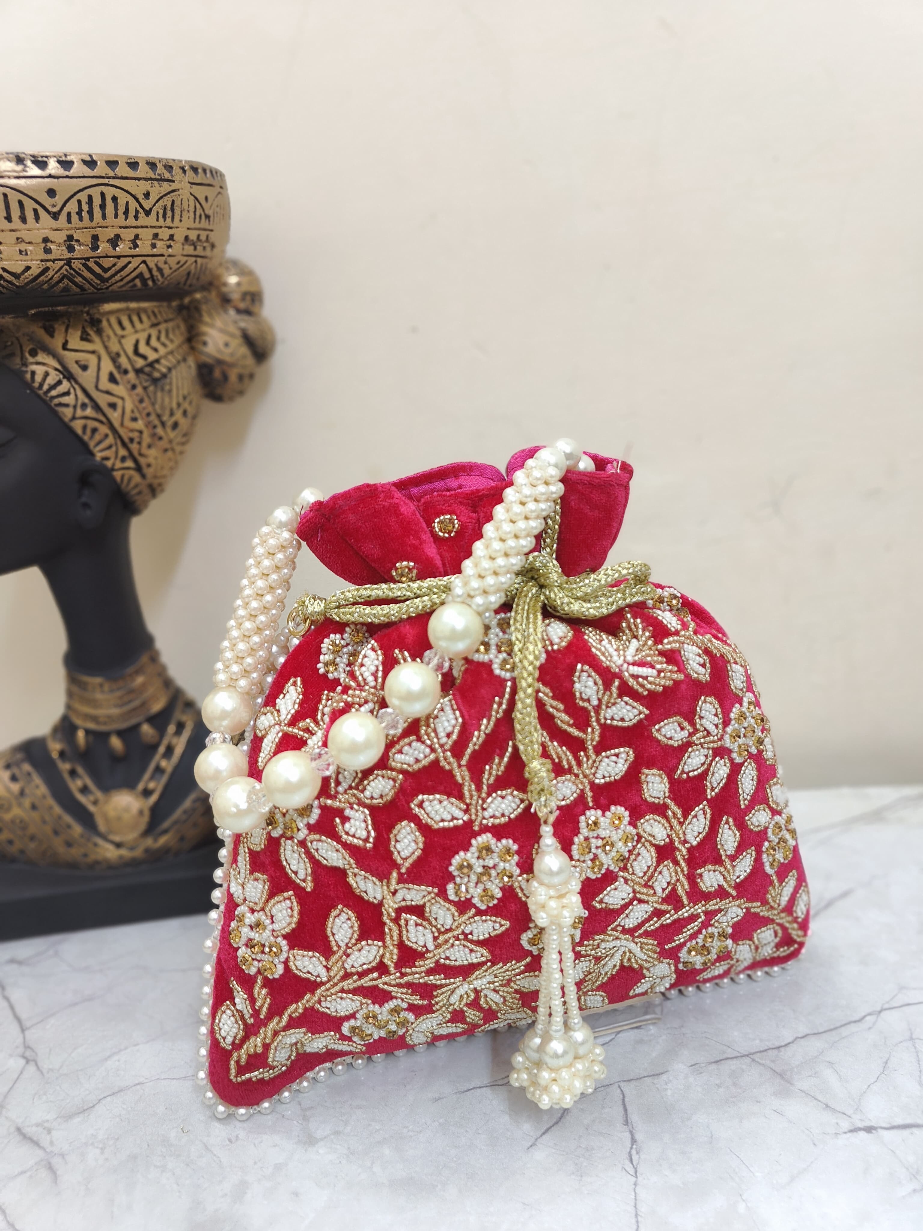 Embroidered Velvet Potli Bag