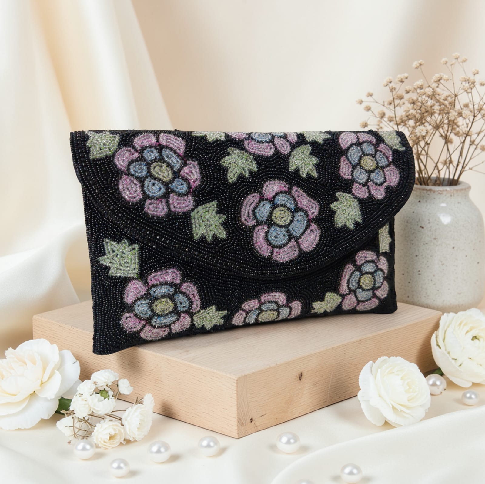 Floral Embroidered Clutch
