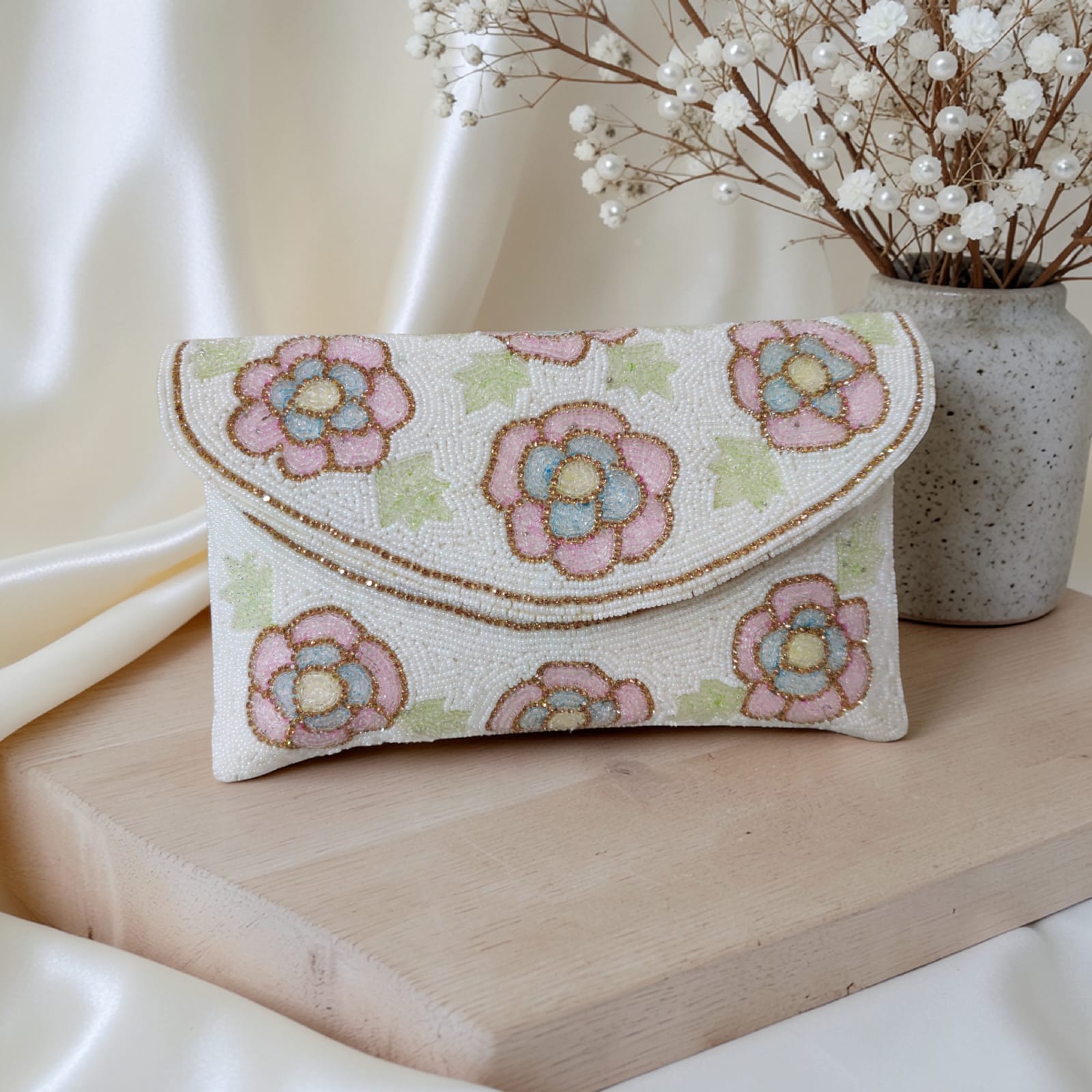 Floral Embroidered Clutch
