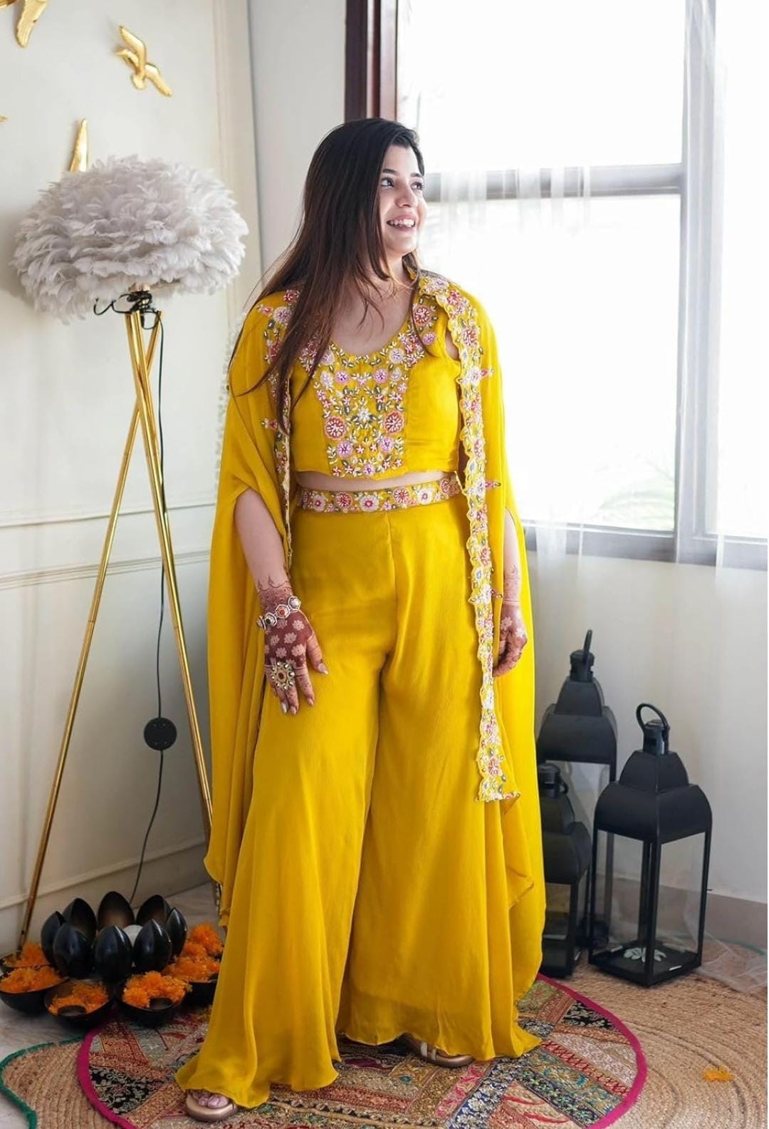 Yellow Embroidered Palazzo Suit