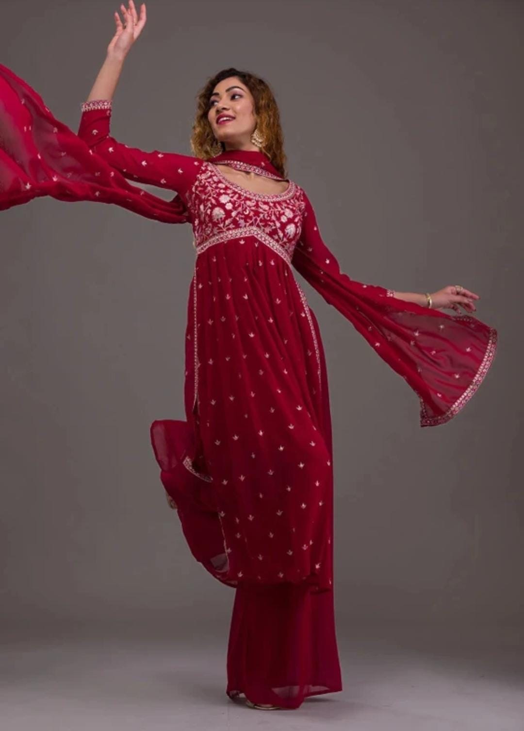 Embroidered Red Anarkali Suit