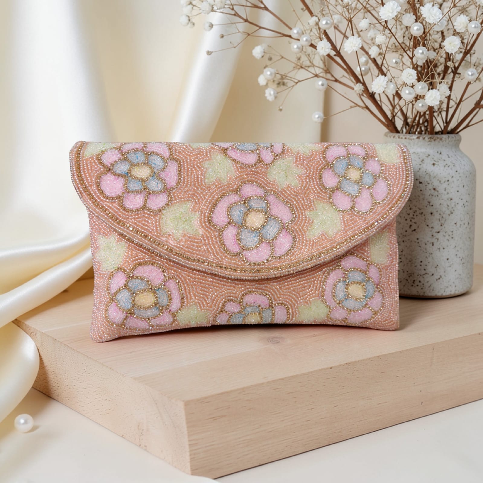 Embroidered Floral Clutch