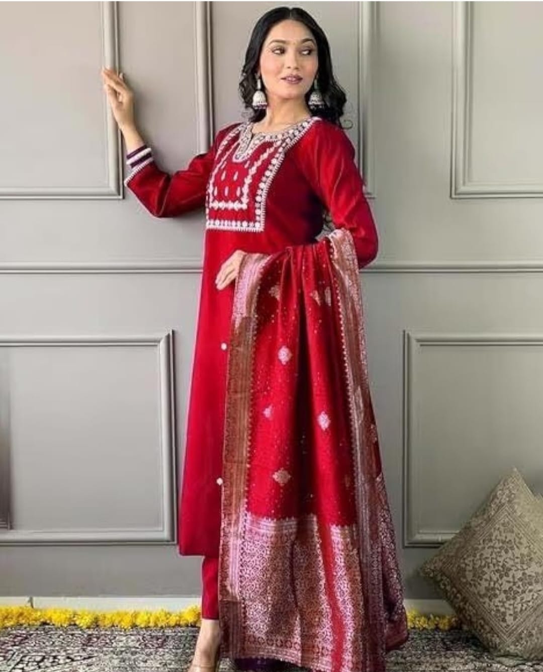 Red Embroidered Salwar Suit
