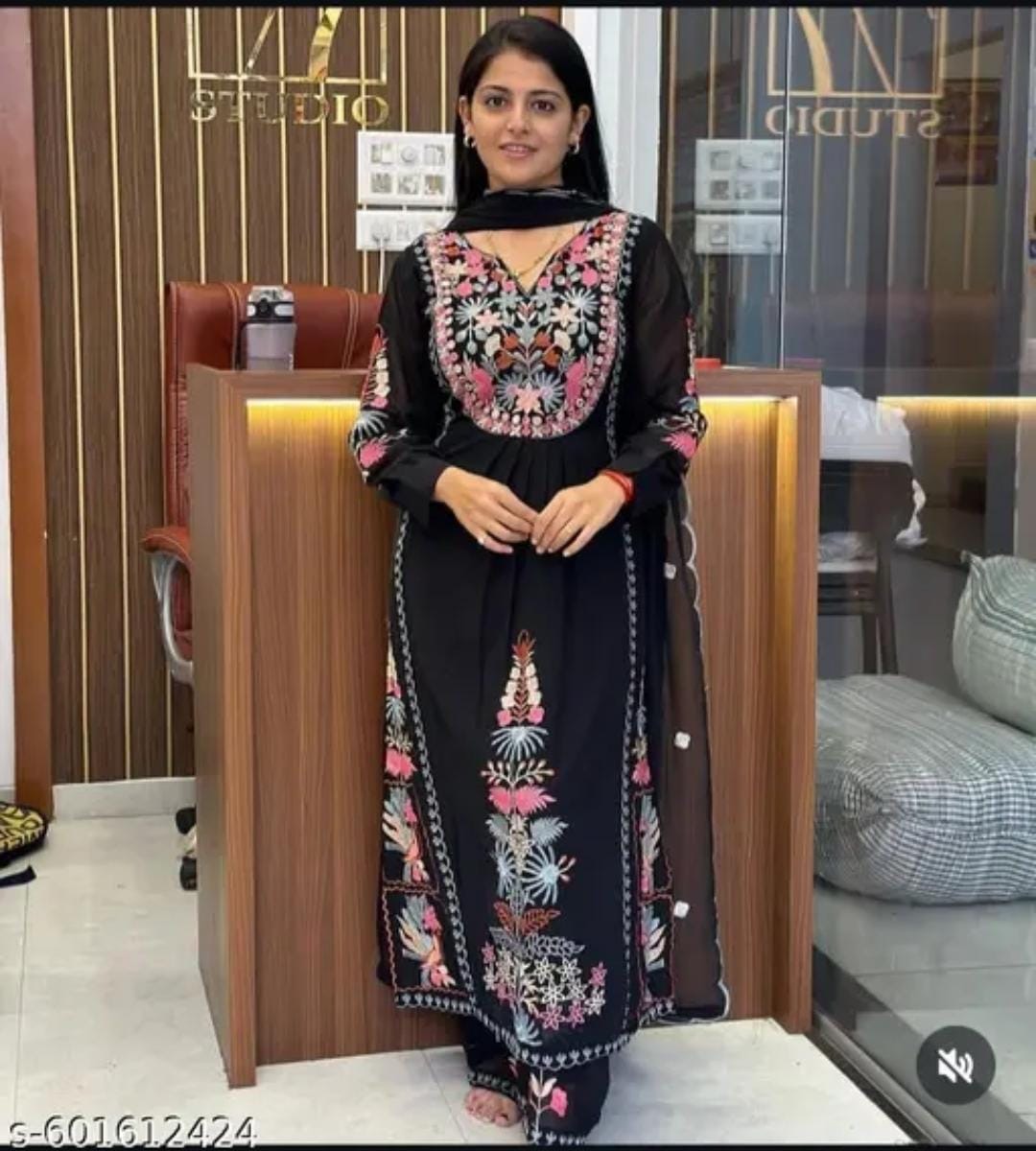 Embroidered Black Kurta Set
