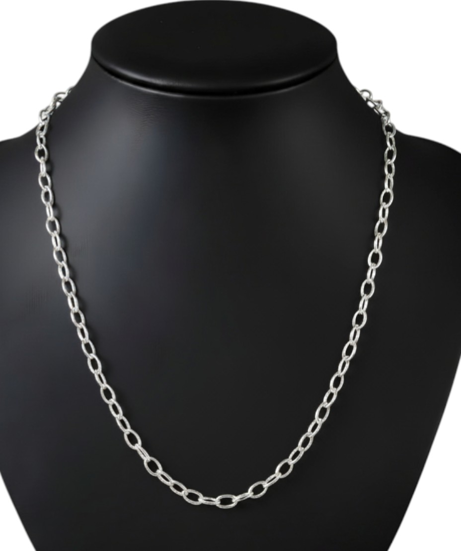 Pure 925 Sterling Silver Chain Necklace, Interlocking Link Design, Silver Chain For Unisex