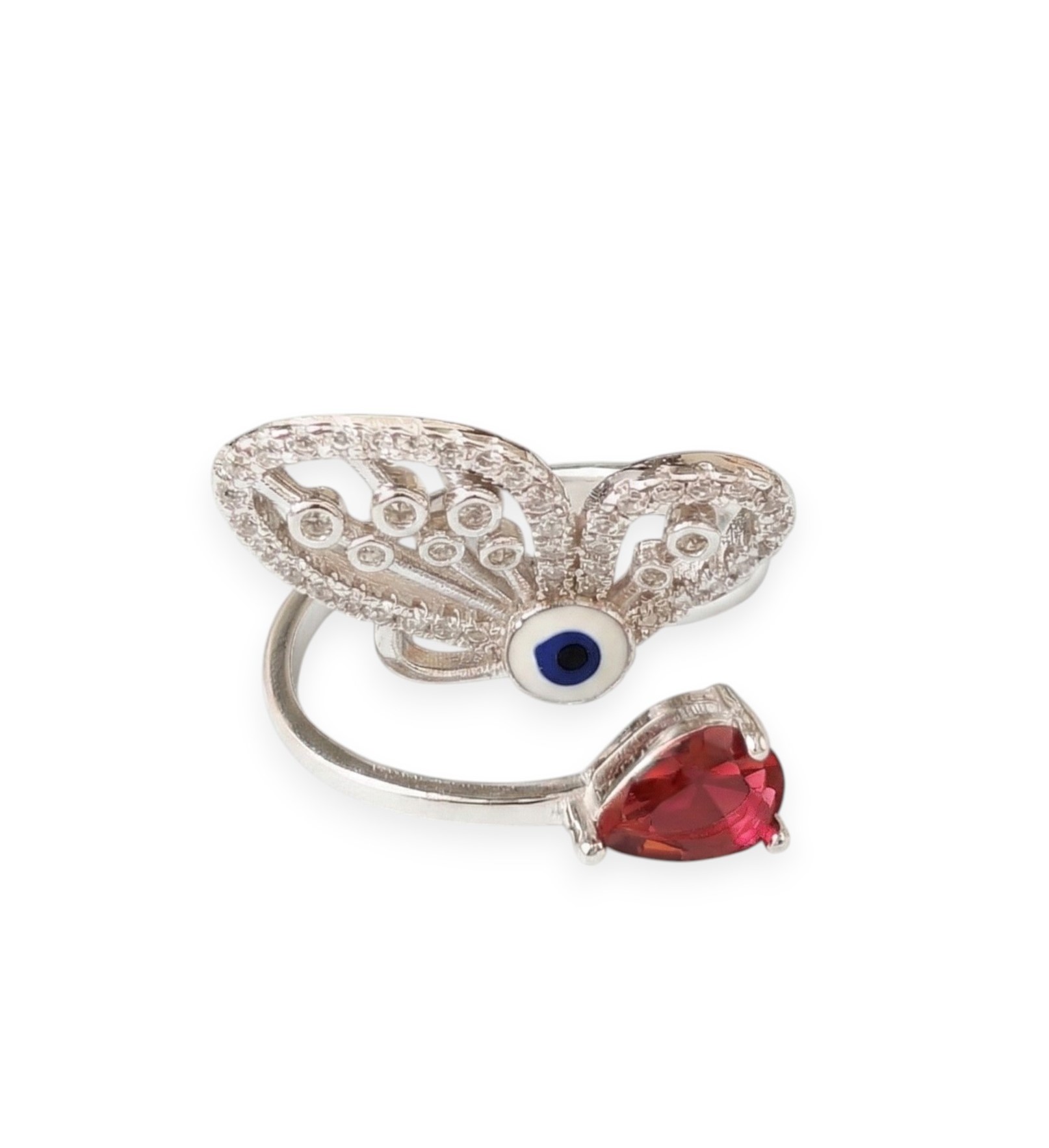 Pure 925 Sterling Silver Butterfly Evil Eye Adjustable Ring Design, Nature-Inspired Jewellery for Women,Girl (Pack of 1)