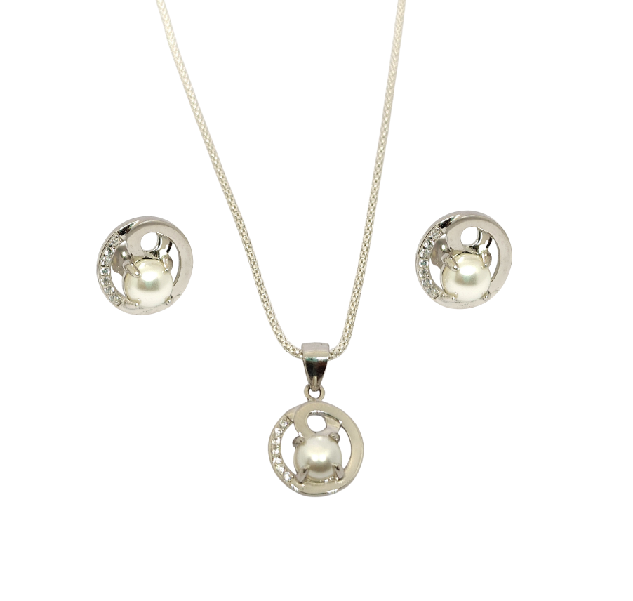 Pure 925 sterling silver Elegant Pearl Jewelry Set   Necklace and Earrings Jewelry Set For Women,Girls (Set of 1)