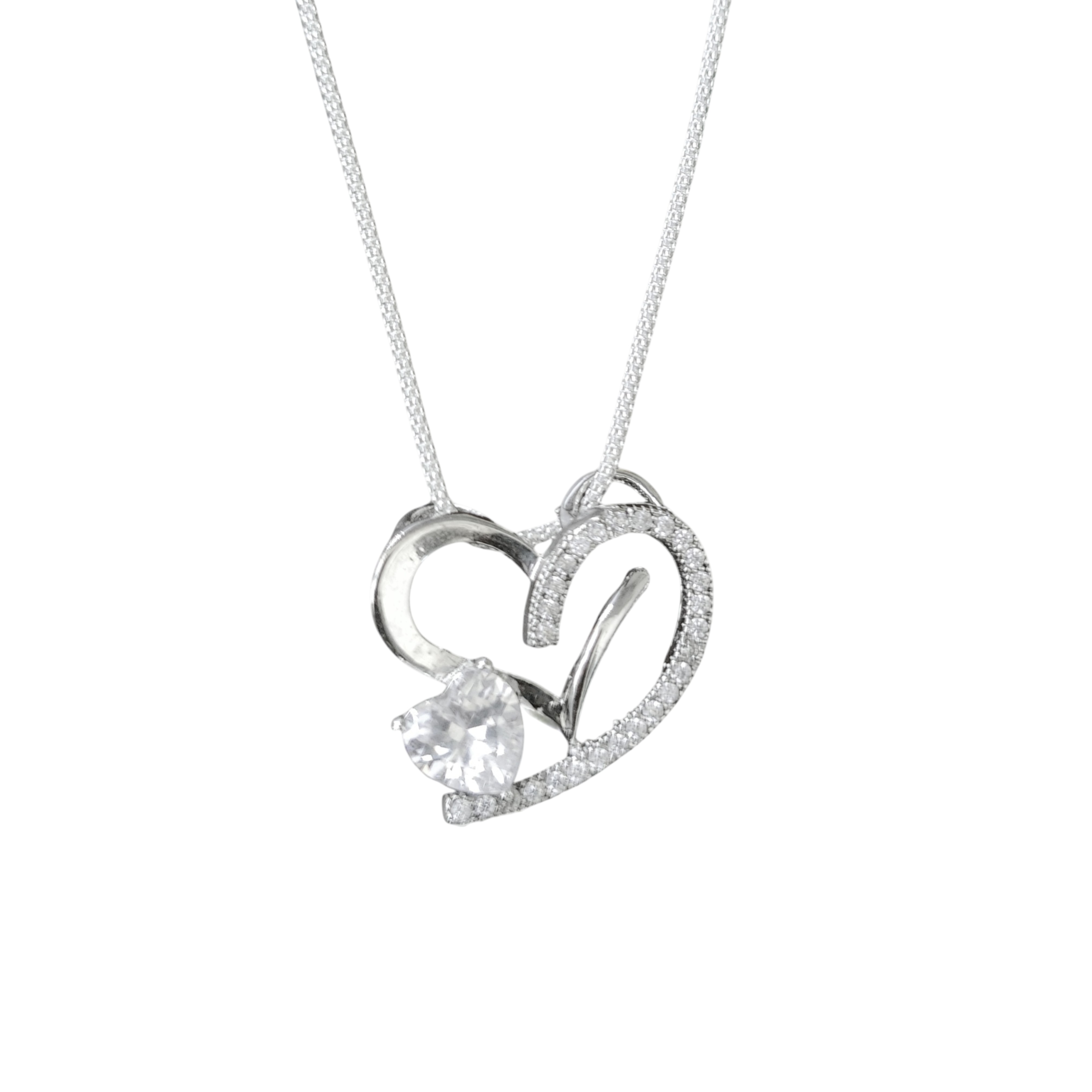 Pure 925 Sterling Silver Double Heart Pendant | Cubic Zirconia, Pack of 1