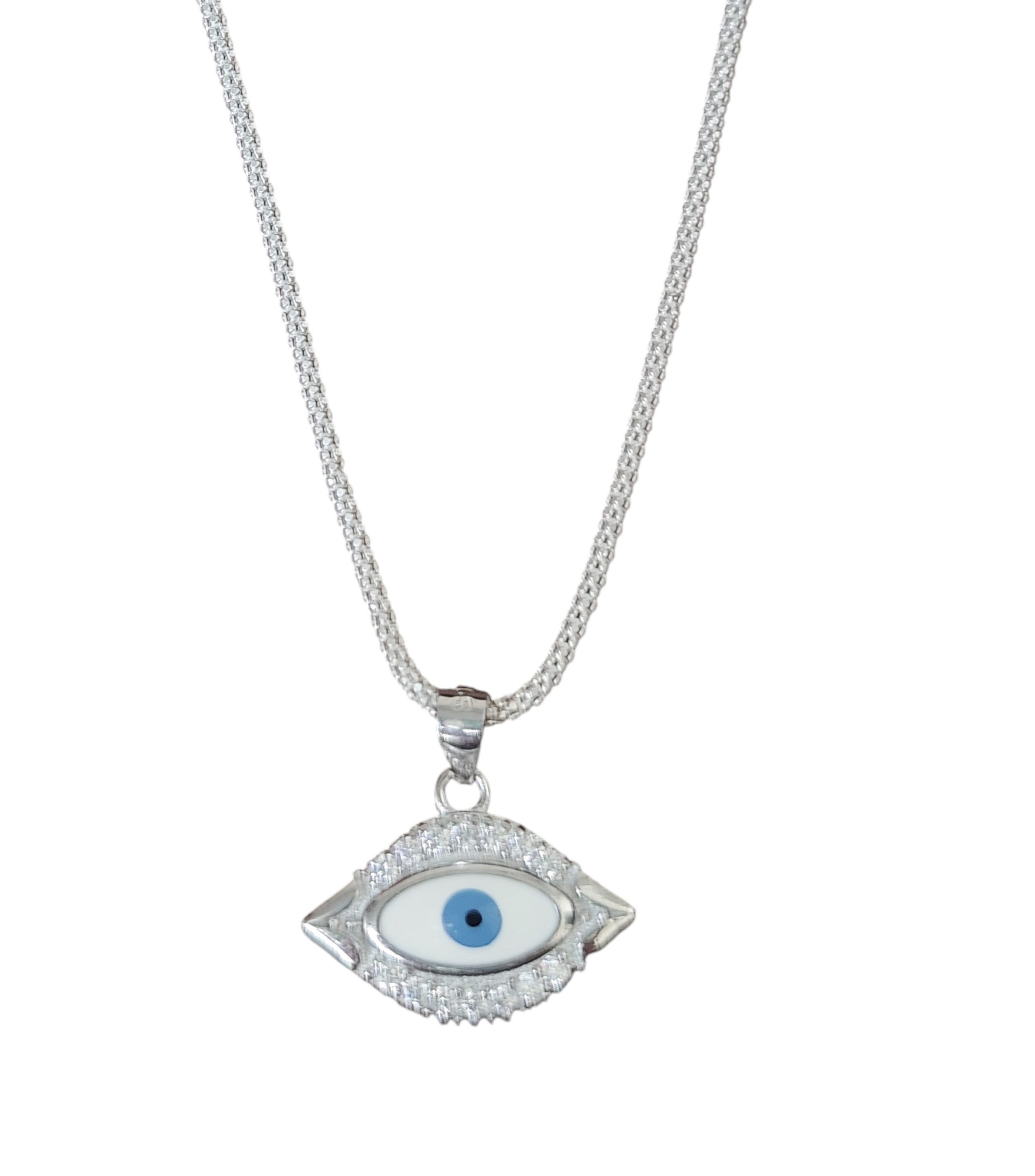 Pure 925 Silver Evil Eye Pendant Necklace with Blue Eye Design Nazar Protection Jewelry for Women & Men