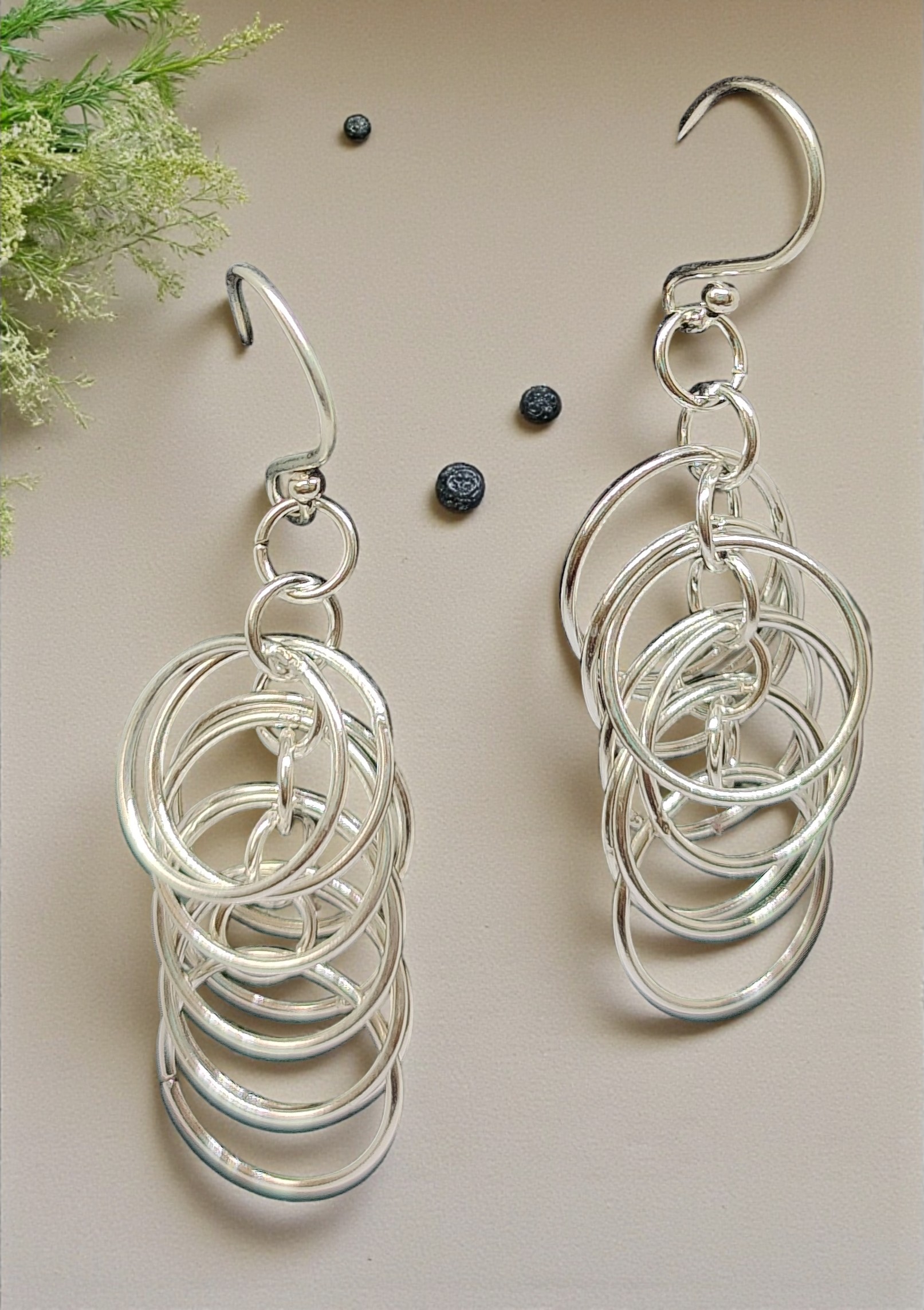 Silver Hoop Dangle Earrings