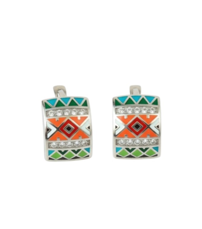 Pure 925 Sterling Silver Earring Multicolor Geometric Pattern Earrings with Crystal Accents For Women,Girls