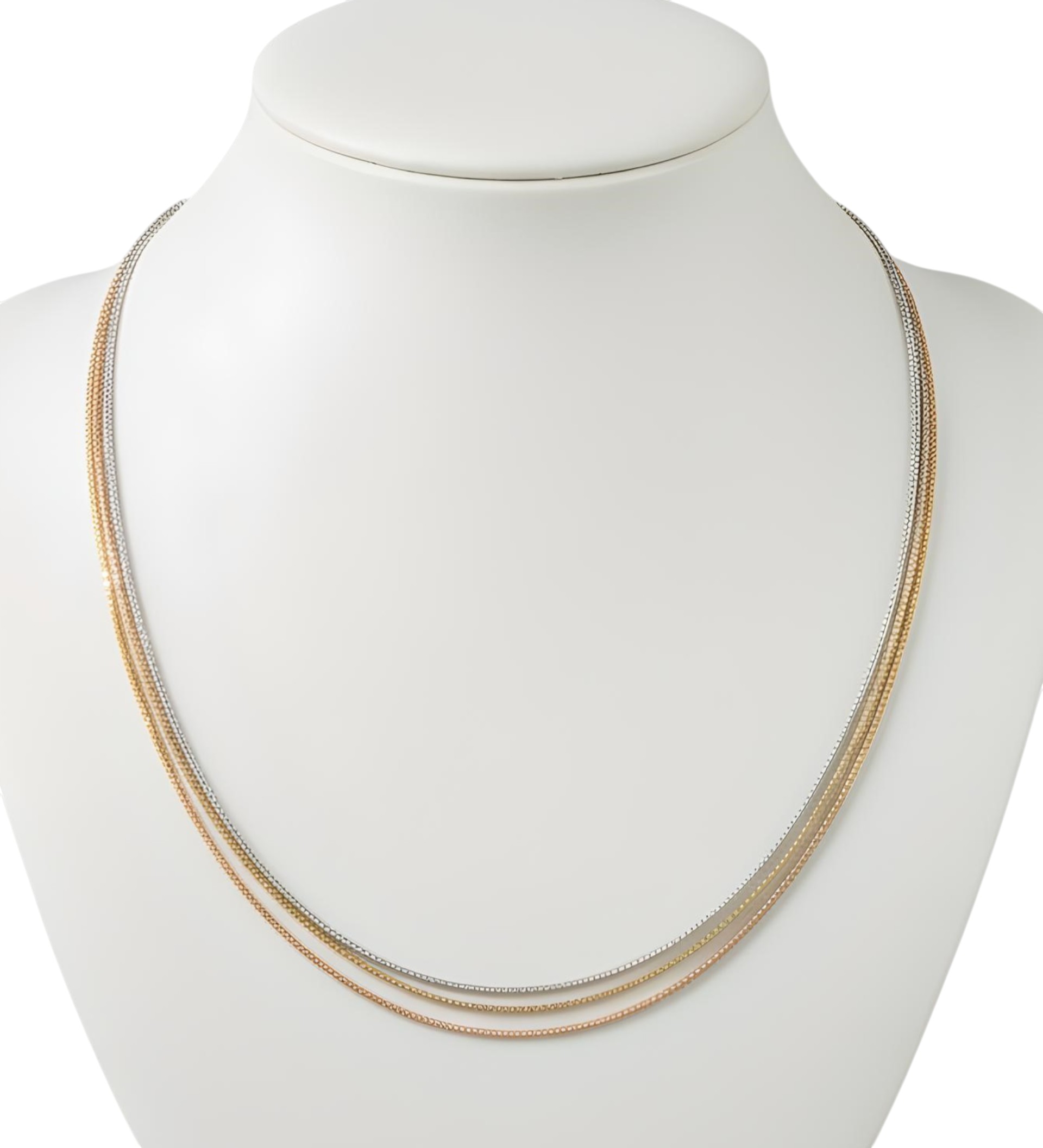 Pure 925 Silver Multi-Strand Chain Necklace, Tri-Color Gold Rose Gold Silver Tone For Women,Girl