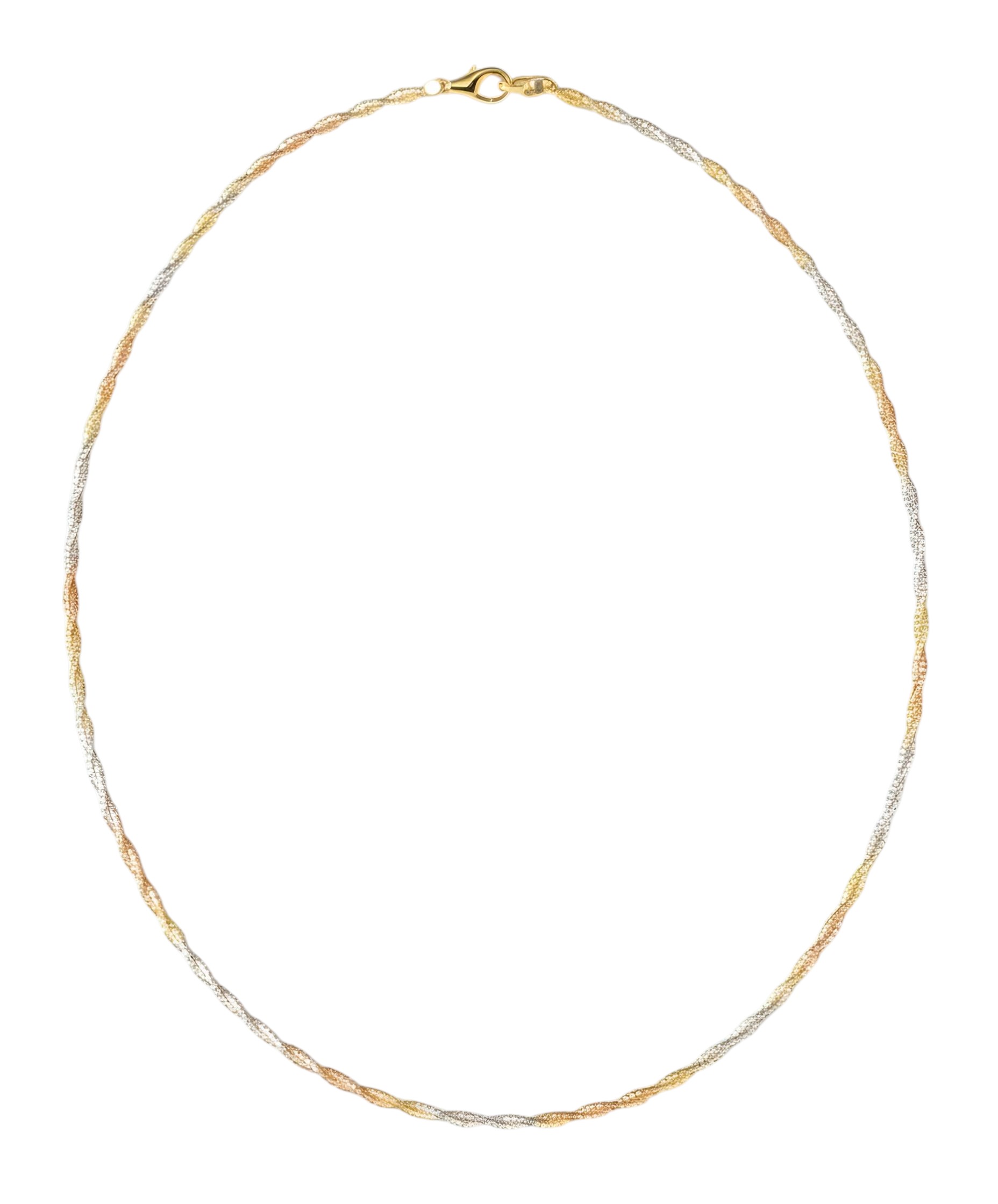 Pure 925 Sterling Silver Tri-Color Twist Necklace, Flexible Chain Design (Silver & Golden) For Women,Girl
