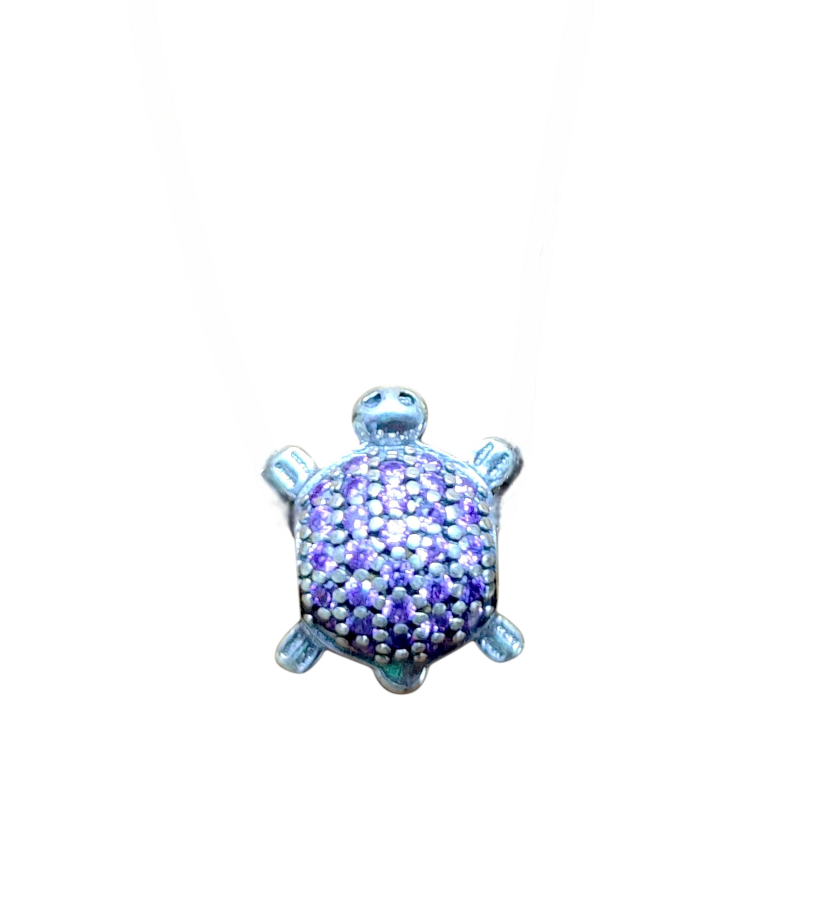 Pure 925 Sterling Silver Turtle Pendant for Turtle Lovers, Purple Crystal Sea Turtle, Birthday Gift for Her,(pack of 1)