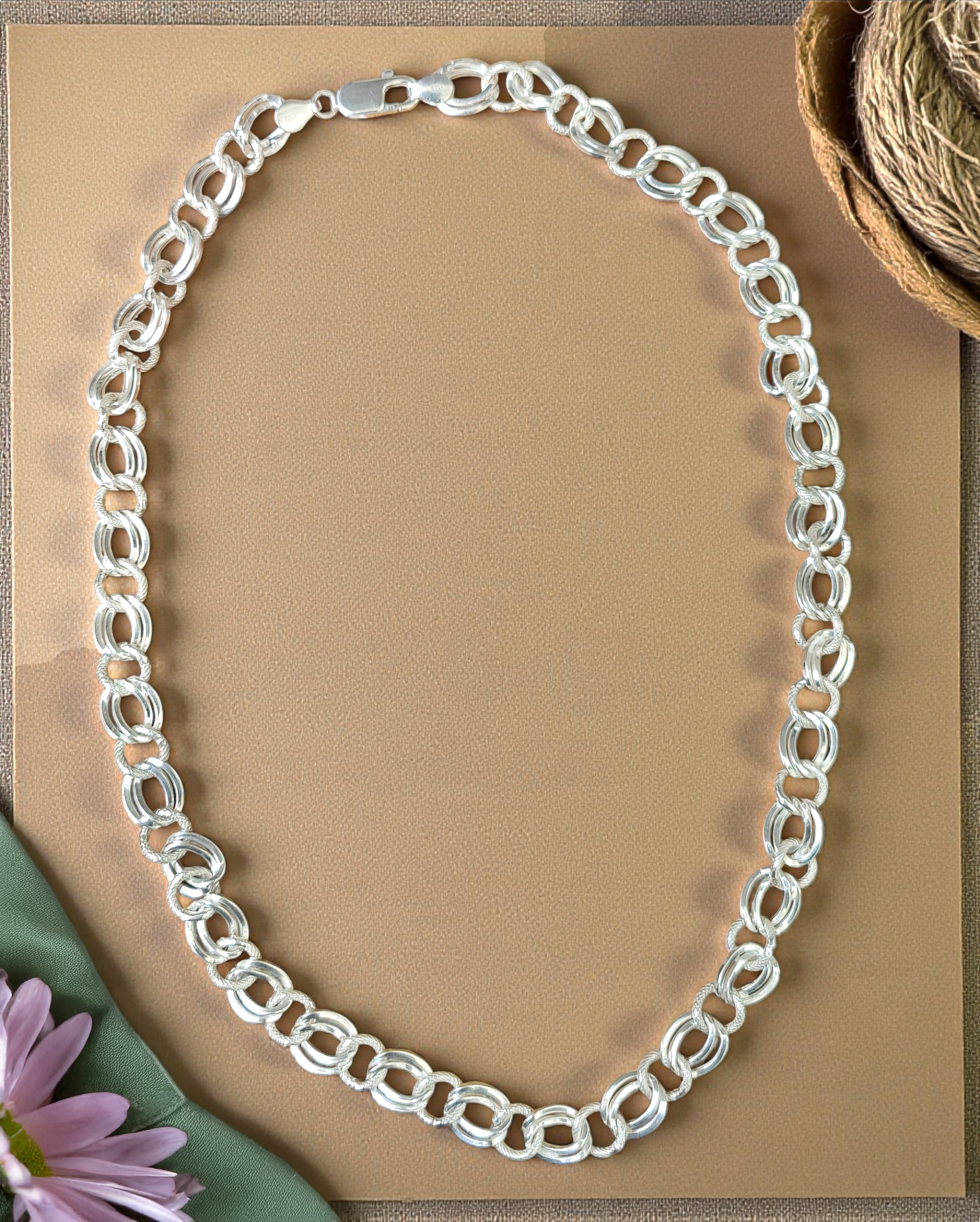 Pure 925 Sterling Silver Chain Necklace, Interlocking Link Design, Silver Chain For Unisex