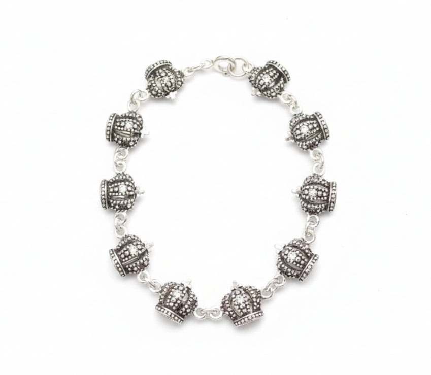 Pure 925 Sterling Silver Crown Charm Bracelet with Toggle Clasp For Women,Girls (Pack of 1)