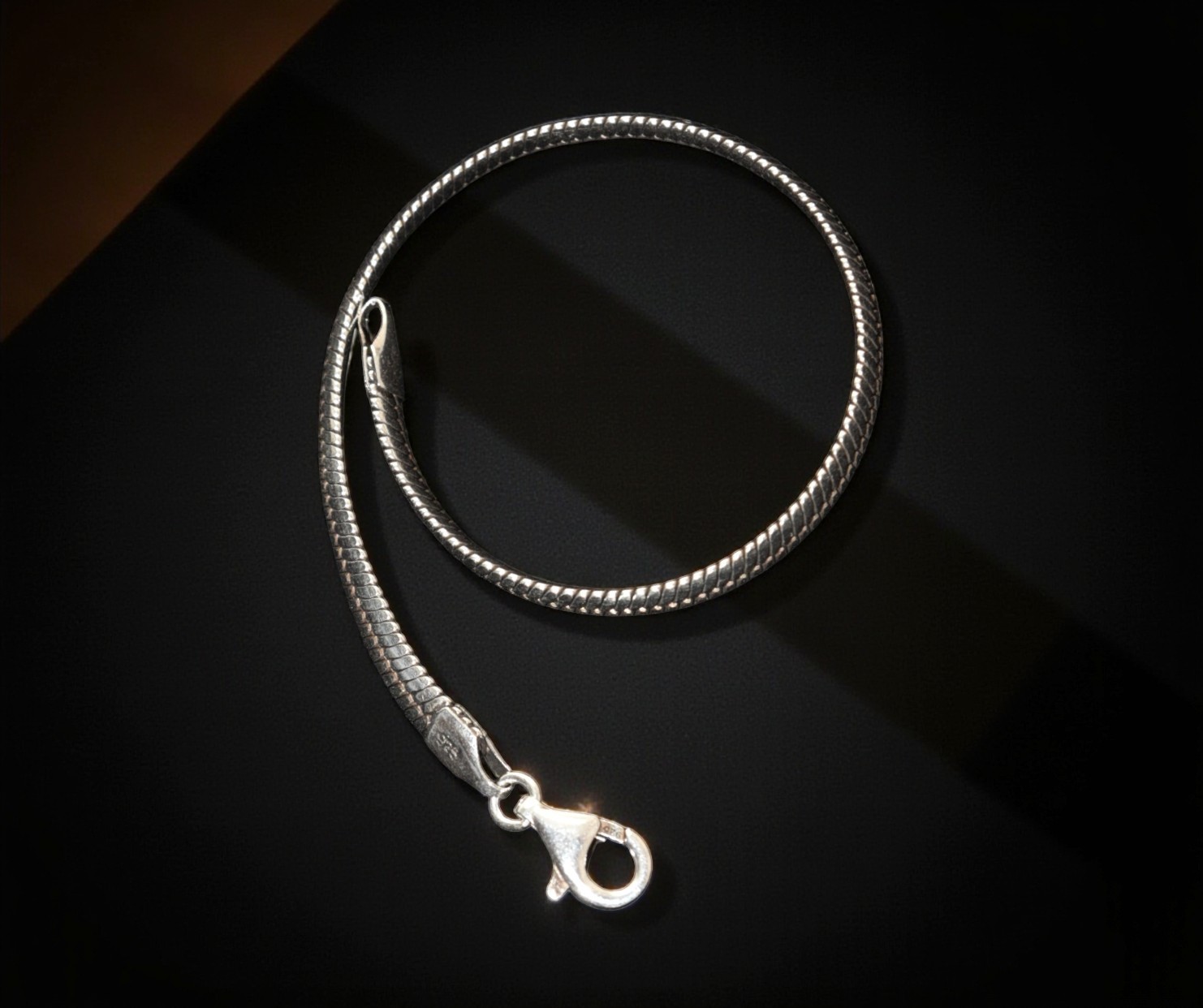 Pure 925 Sterling Silver Bracelet, Snake Chain Design with Lobster Clasp, Bracelet For Unisex (Pack of 1)