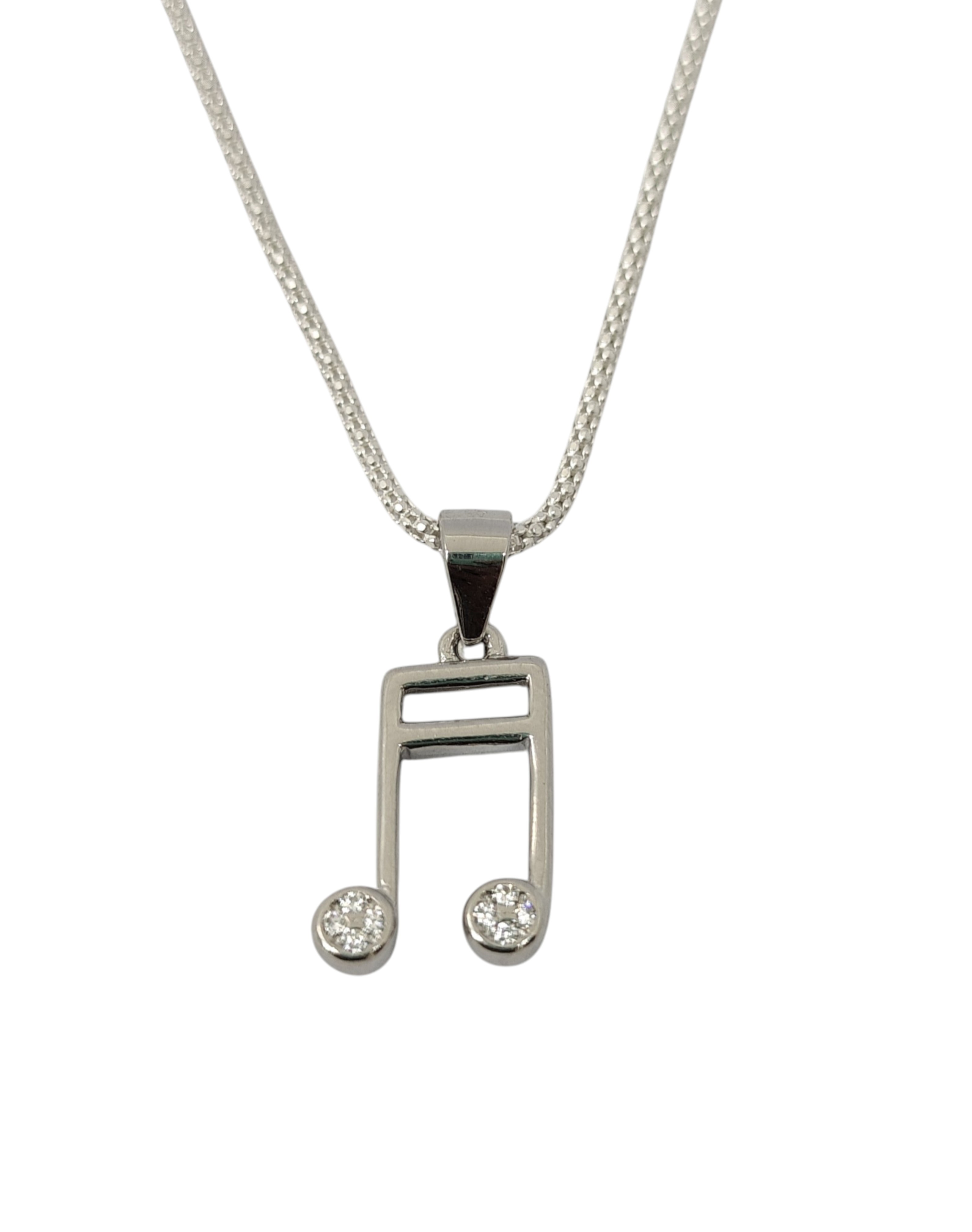 Pure 925 Silver Musical Note Pendant Necklace | Sparkling Zirconia – Beamed Sixteenth Note Jewelry for Music Lovers