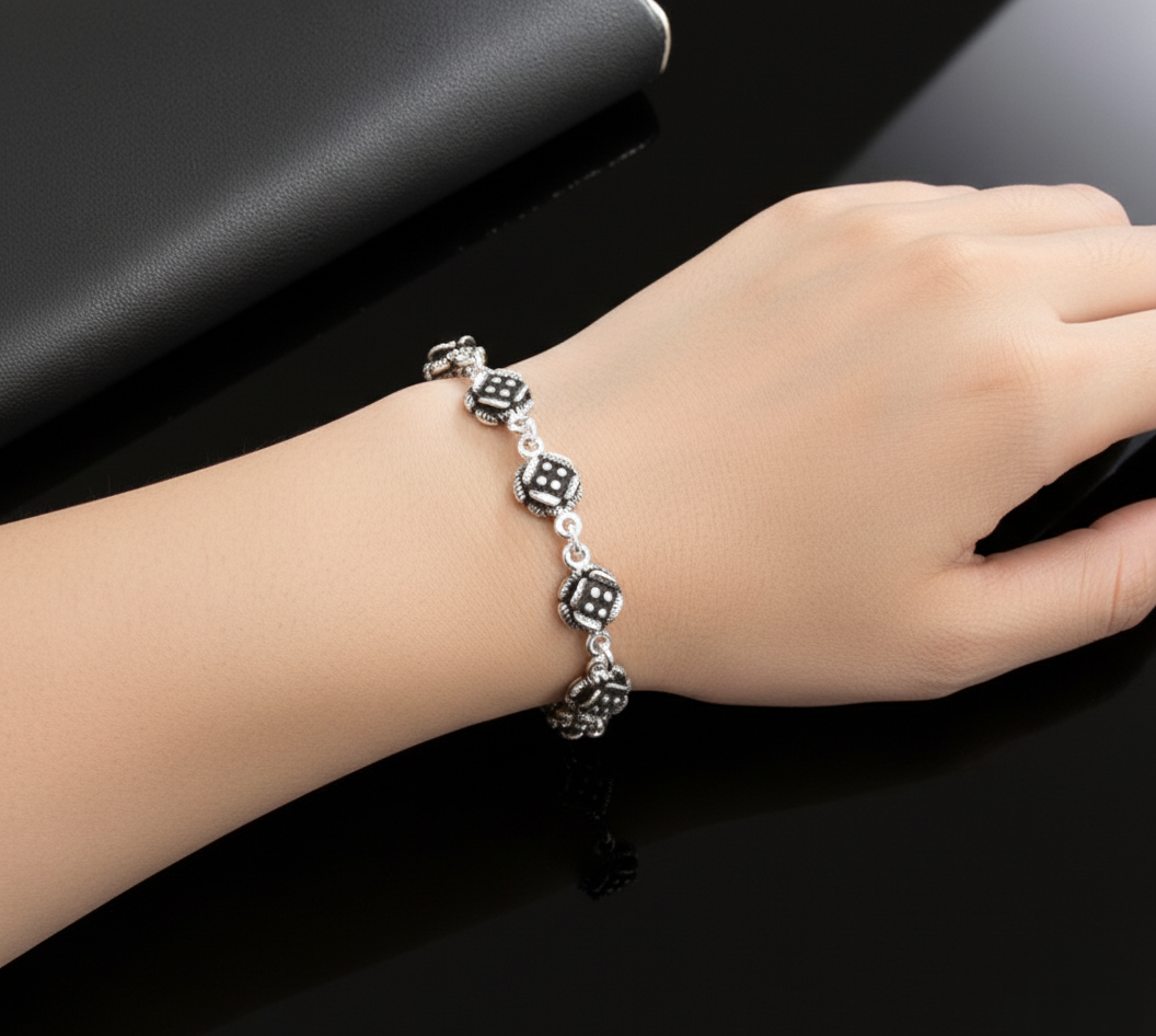 Pure 925 Sterling Silver Bracelet with Flower Charms For Women,Girls (Pack of 1)