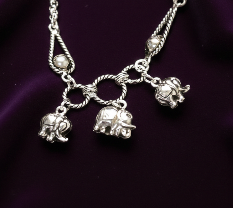 Pure 925 Sterling Silver Bracelet with Pearl Accents and Elephant Charms For Women,Girls (Pack of 1)