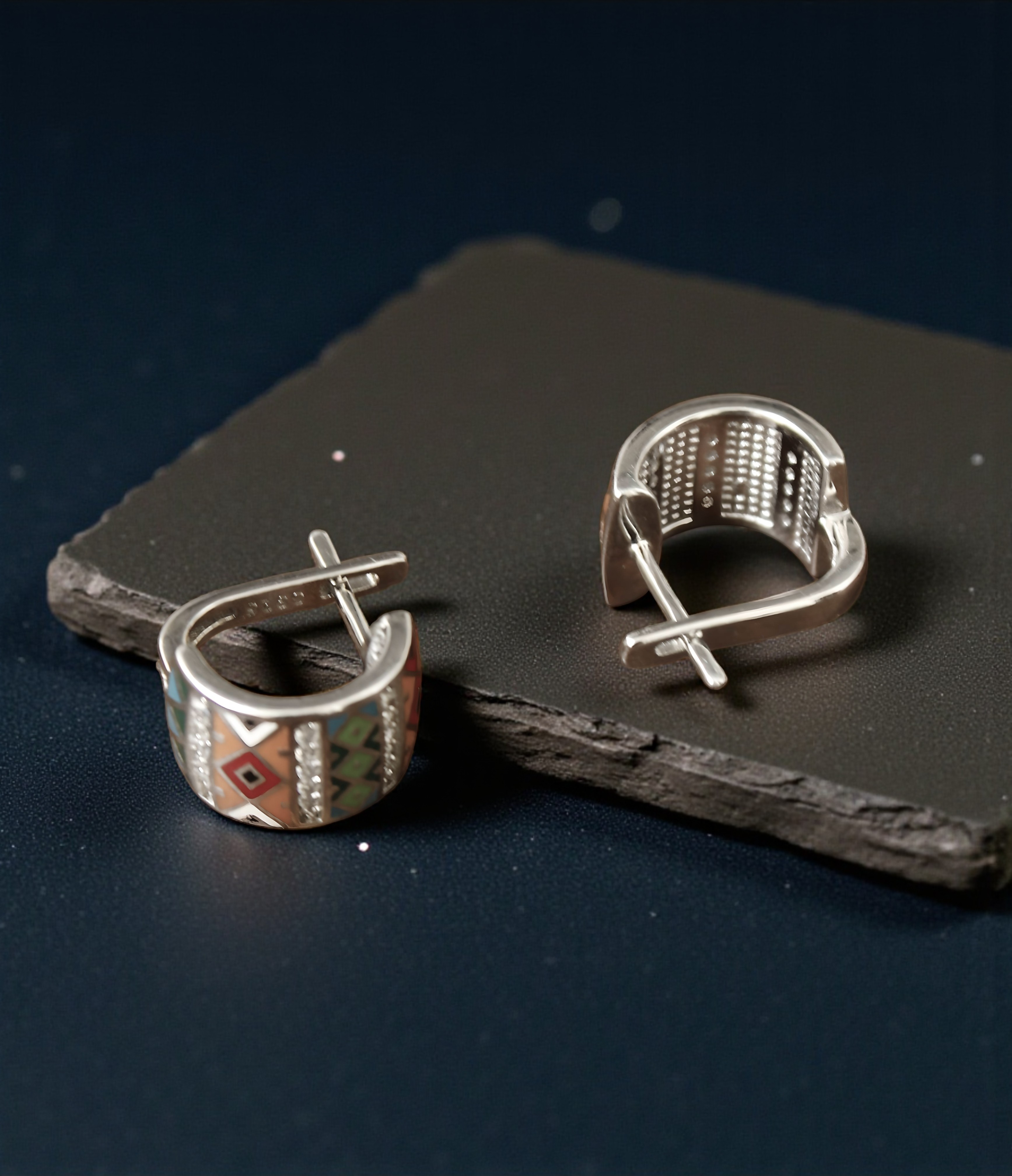 Pure 925 Sterling Silver Earring Multicolor Geometric Pattern Earrings with Crystal Accents For Women,Girls