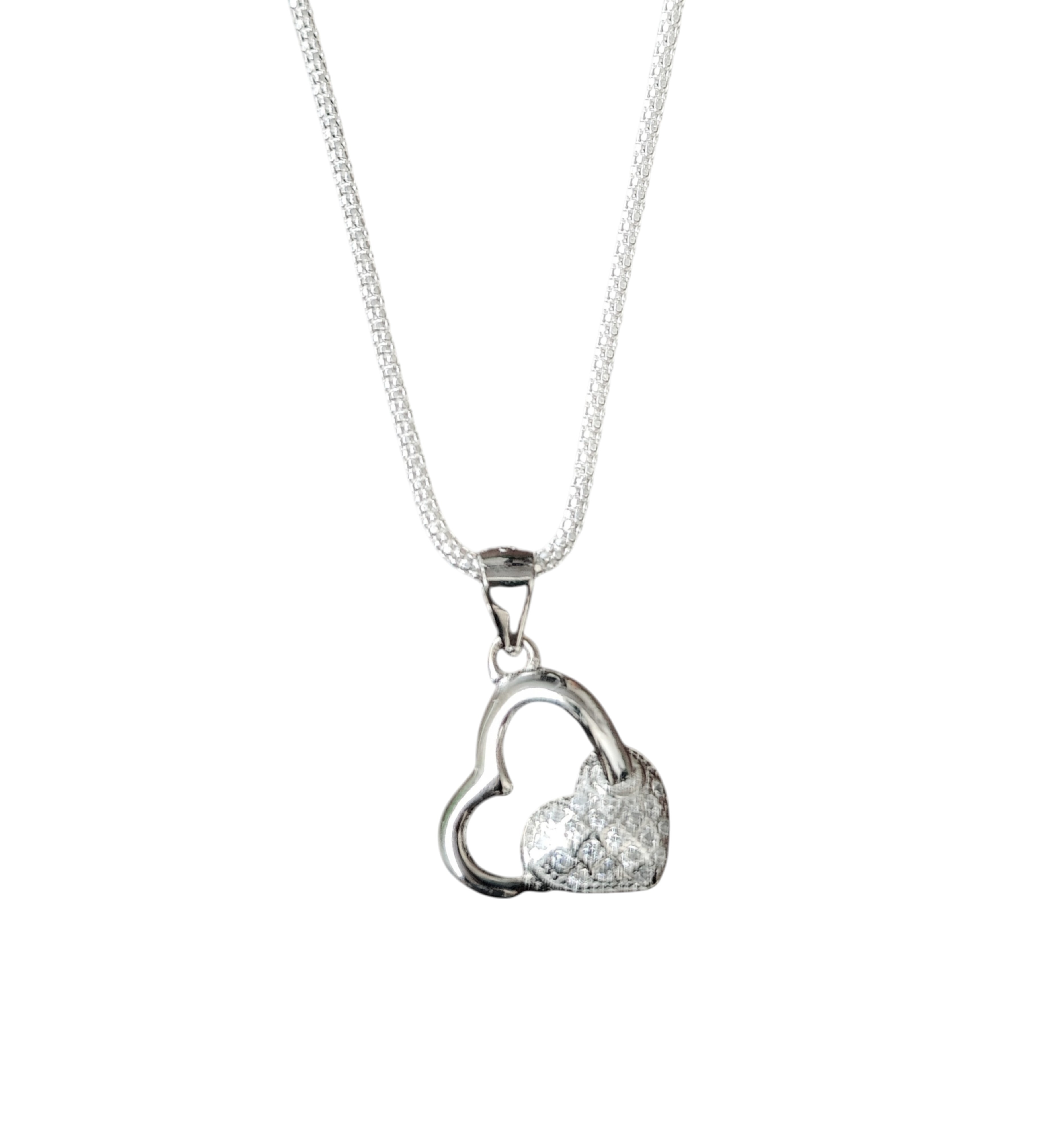 Pure 925 Silver double Heart Pendant Necklace | Dainty Cubic Zirconia Heart Charm – Romantic Gift for Her