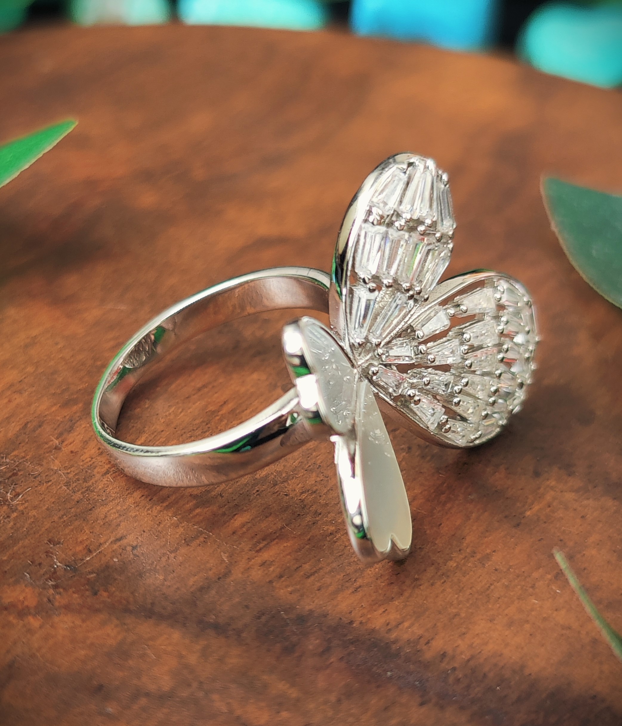 Pure 925 Sterling Silver Butterfly Ring with Enamel Flower Design, Nature-Inspired Jewellery for Women,Girl