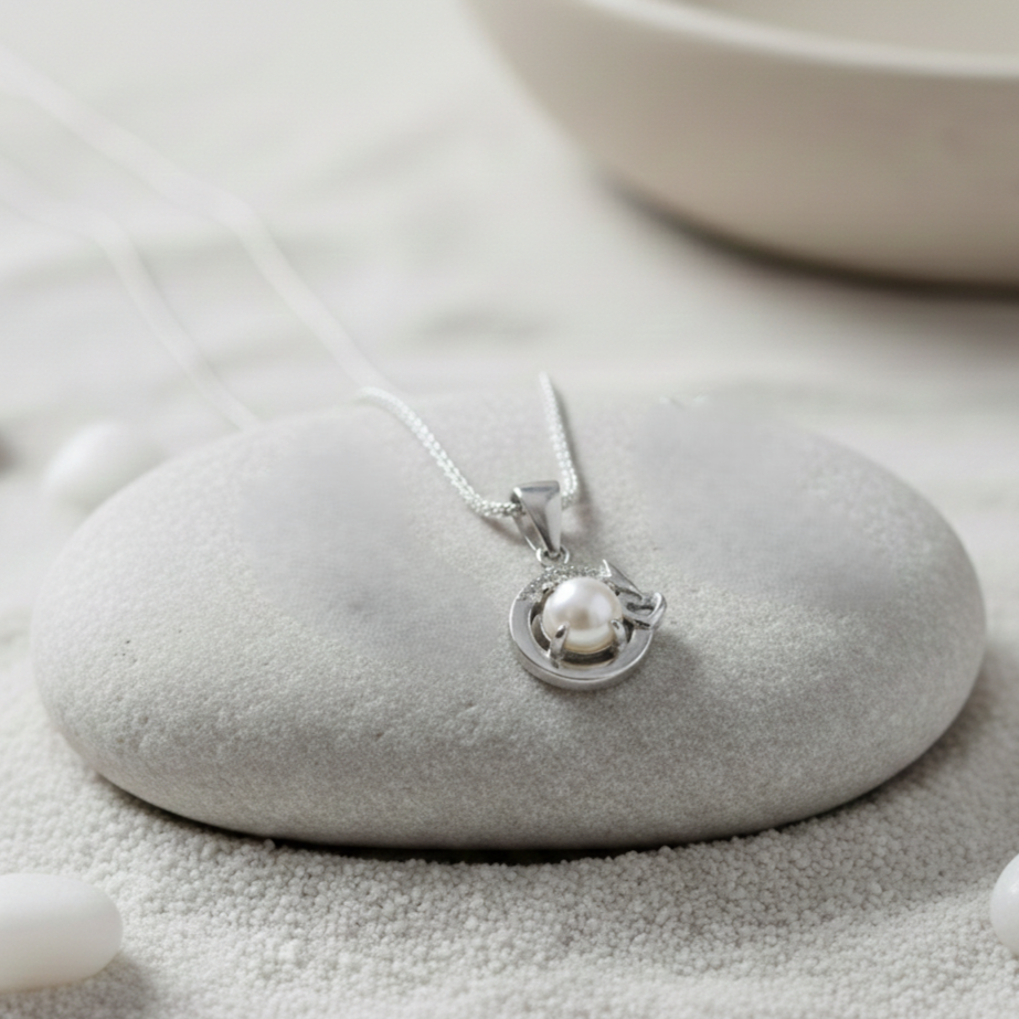  Pure 925 sterling silver Elegant Pearl Cat Pendant Jewelry Set Necklace and Earrings Jewelry Set For Women,Girls (Set of 1)