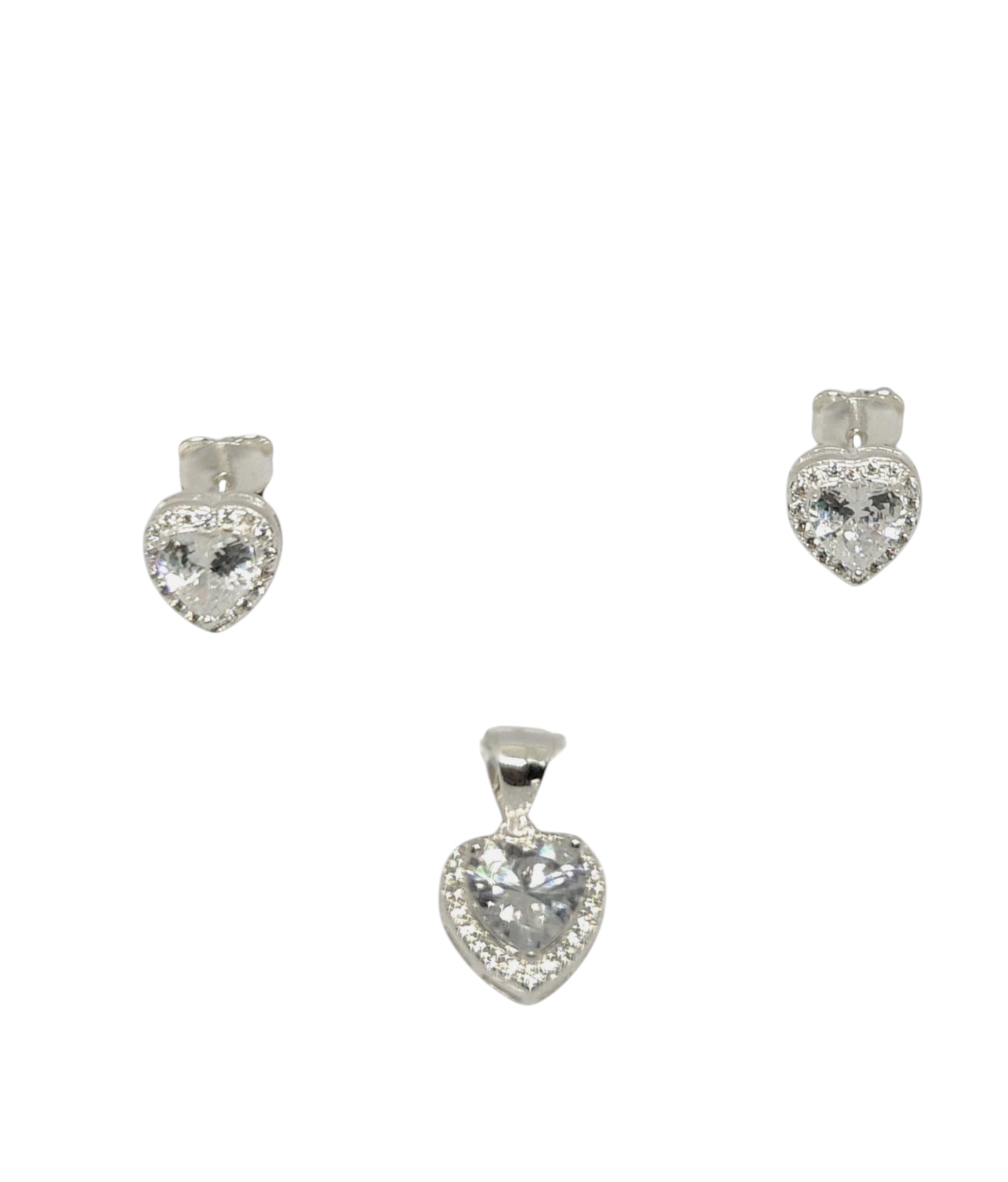 Pure 925 Sterling Silver Heart Shape Jewelry Set - Sparkling CZ Pendant Necklace & Stud Earrings for Women,Girls