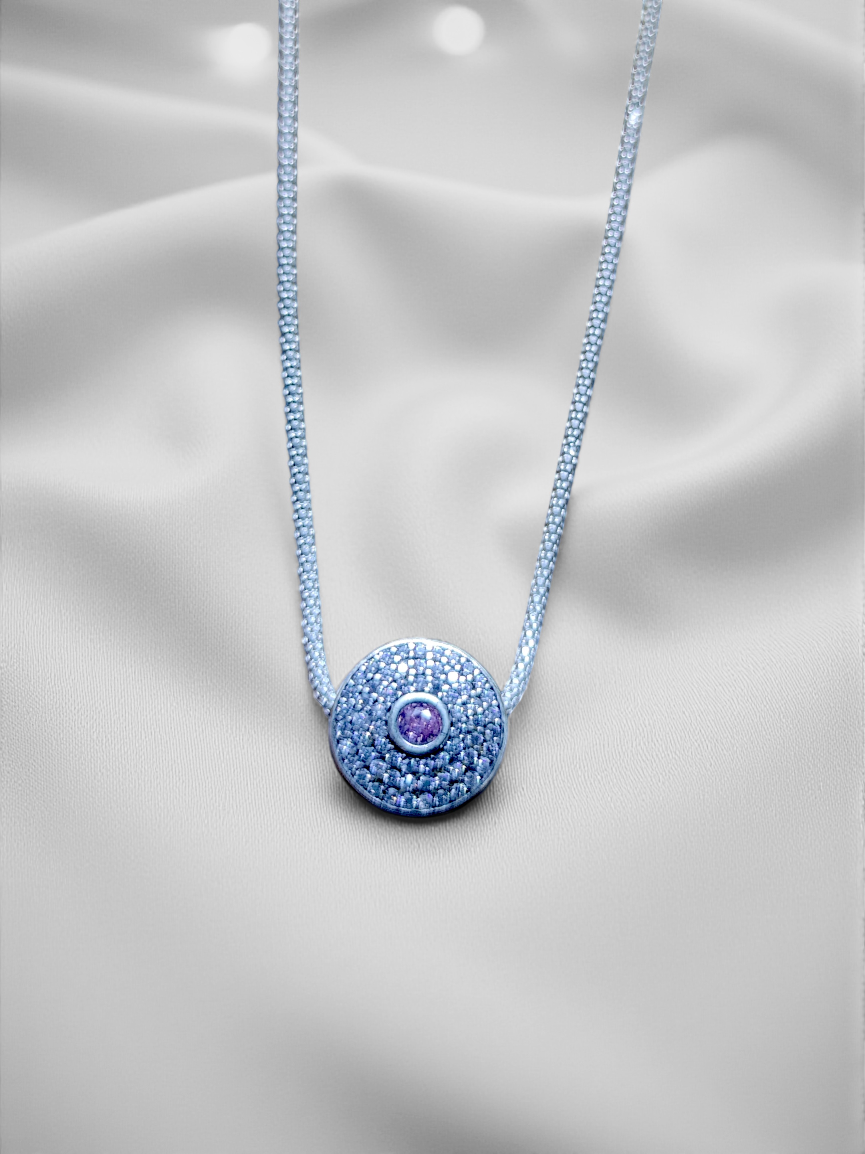 Pure 925 Sterling Silver Sapphire Floral Halo Pendant For Unisex