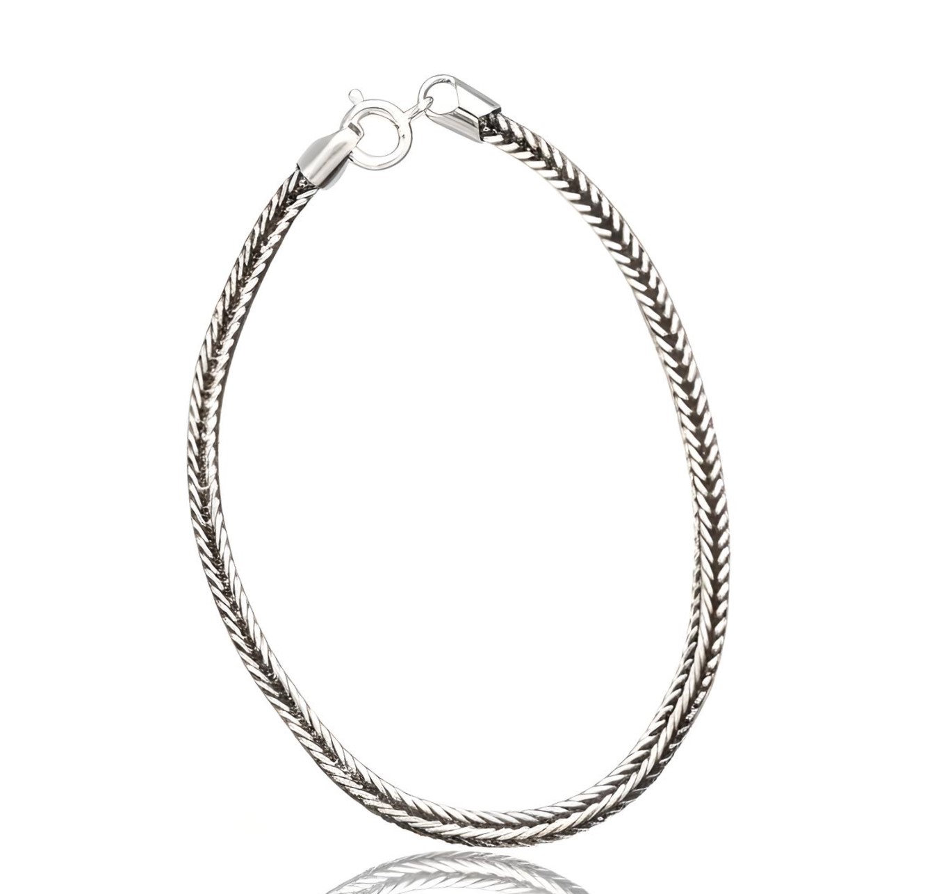 Pure 925 Sterling Silver Braided Chain Bracelet with Spring Ring Clasp For Unisex (Pack of 1)