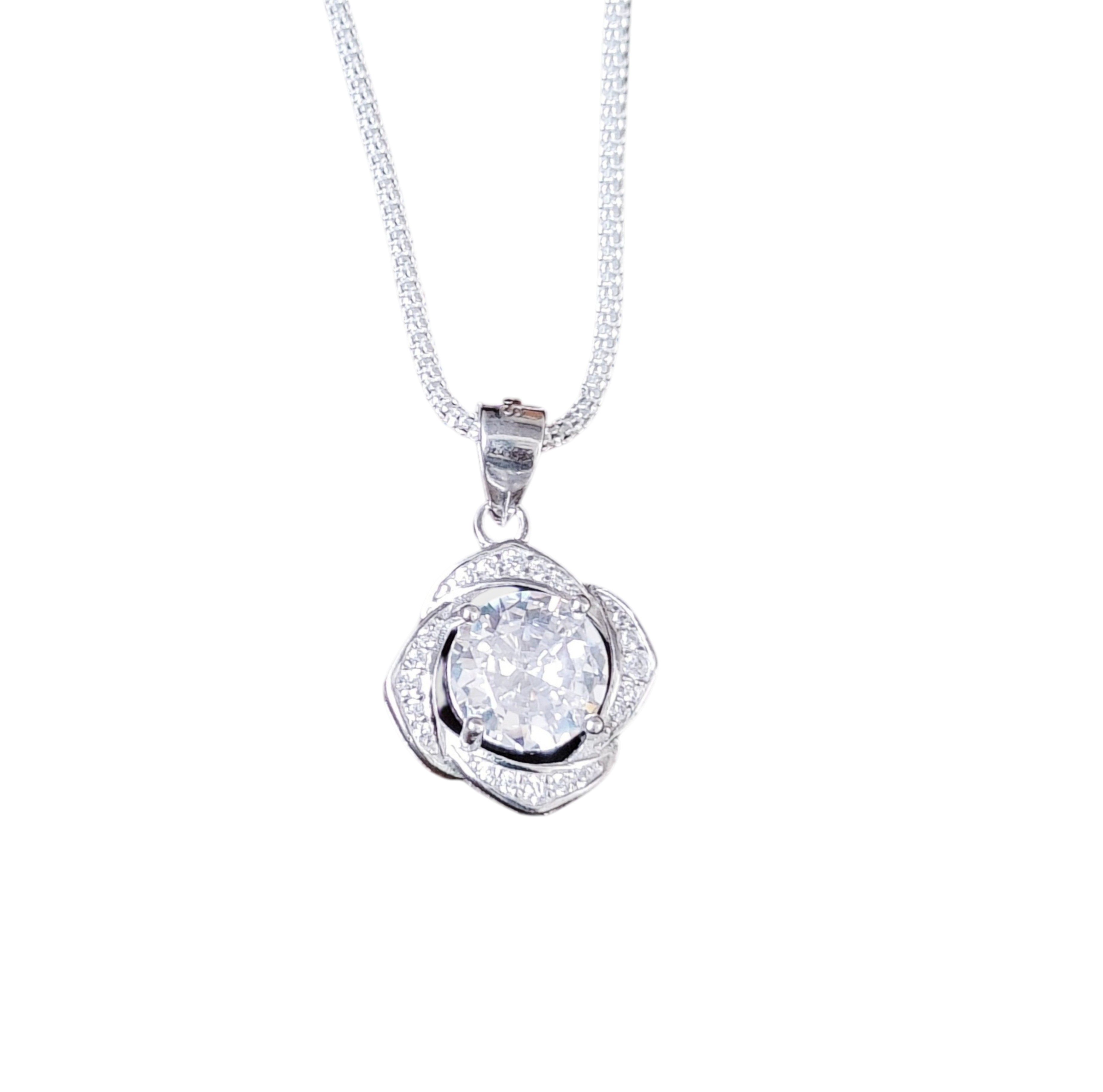 Pure 925 sterling silver Elegant Floral Pendant Necklace with Crystal Stone, Sterling Silver Jewelry For Women,Girls