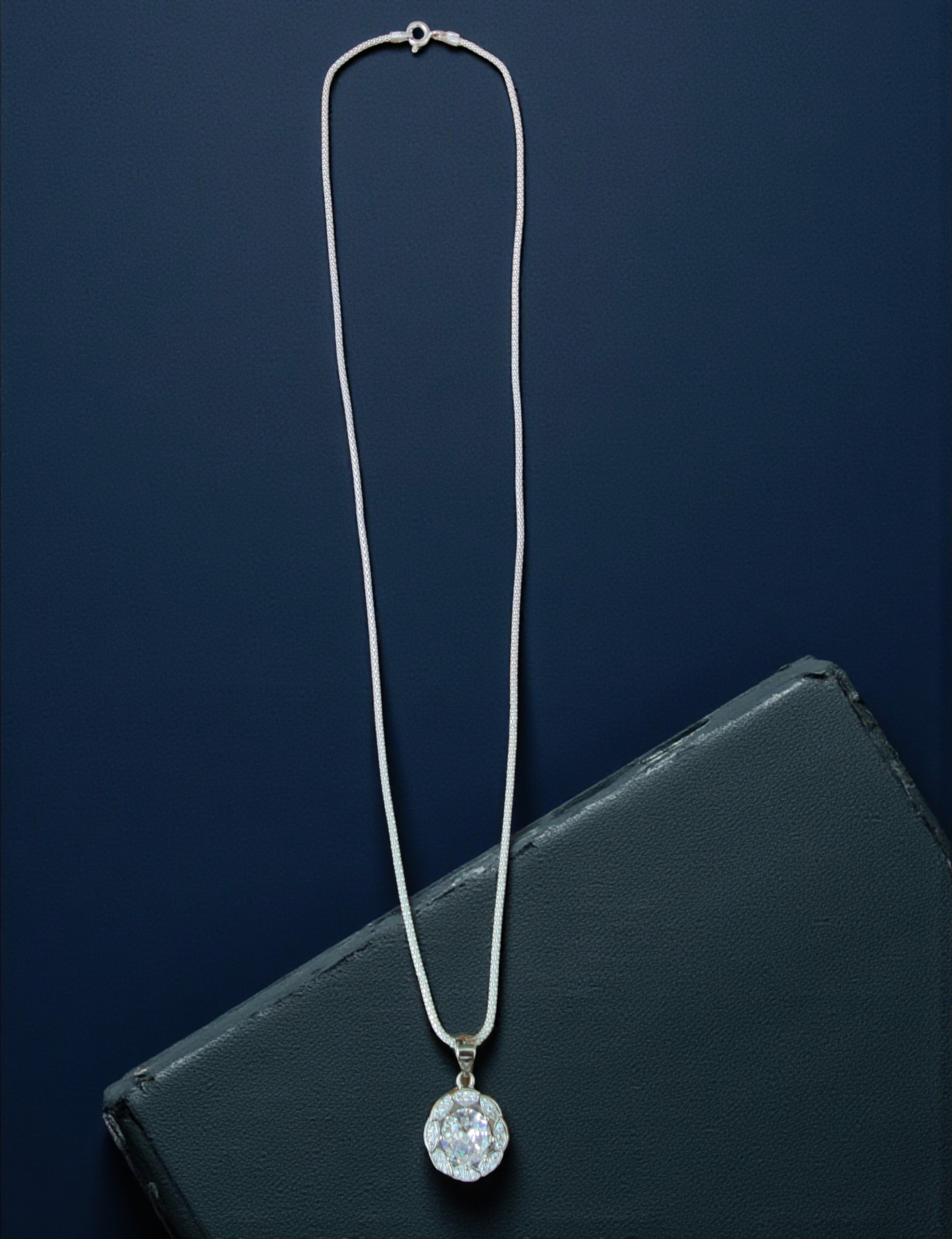 Pure 925 sterling silver Elegant Diamond Pendant Necklace with Crystal Stone, Sterling Silver Jewelry For Women,Girls