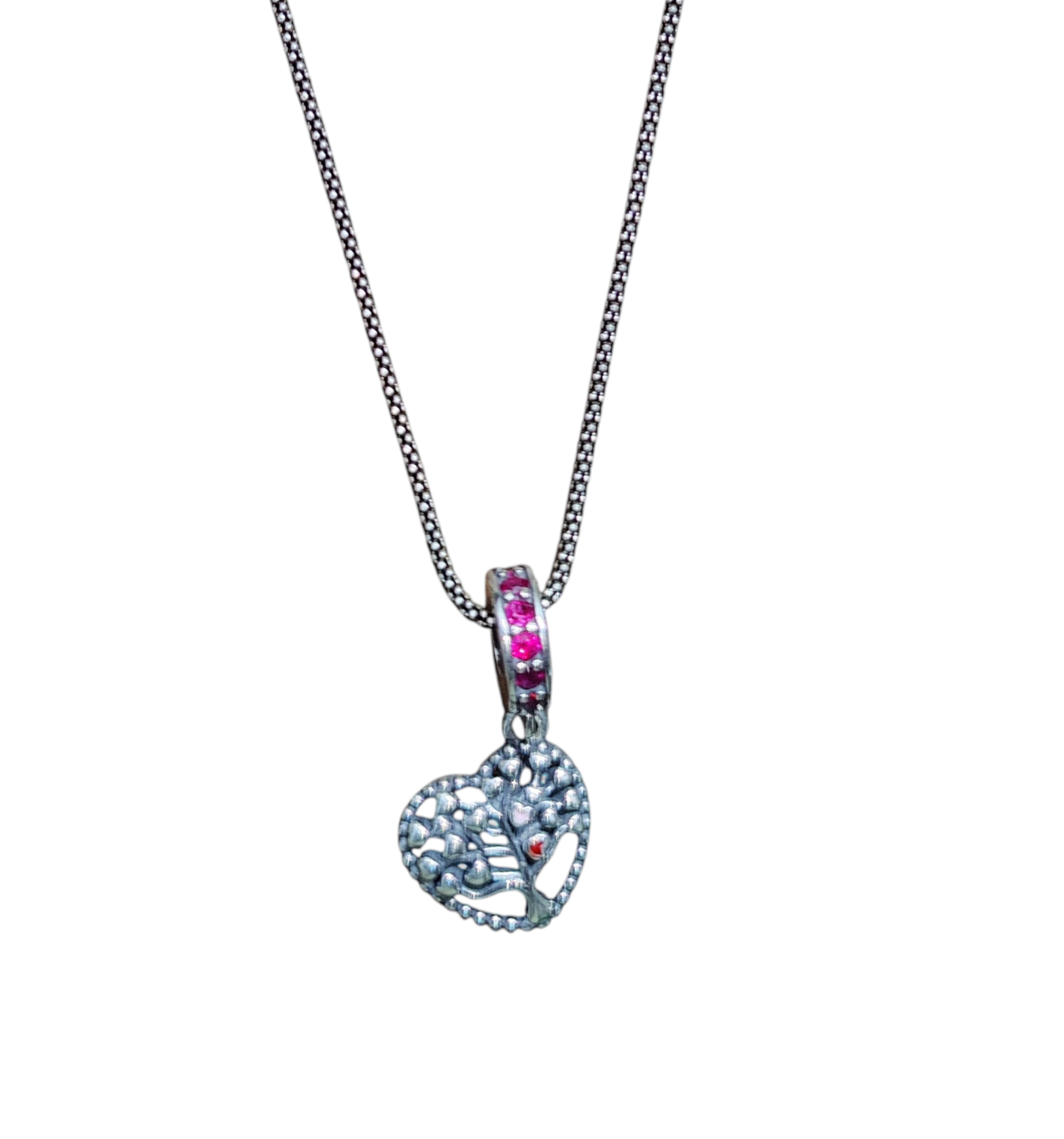 Pure 925 sterling silver Oxidized heart-shaped pendant Necklace Pink Stones (Pack of 1)