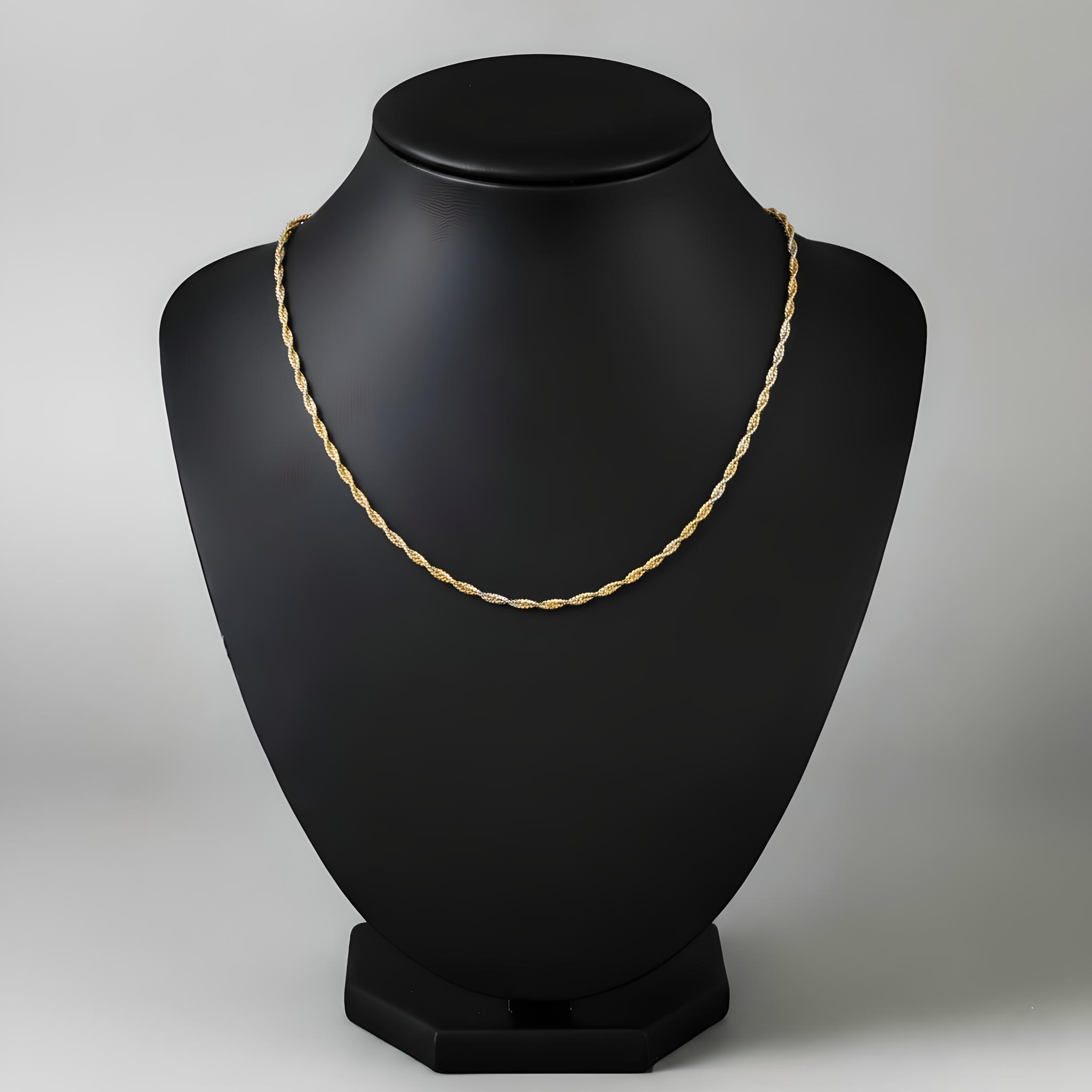 Pure 925 Sterling Silver Tri-Color Twist Necklace, Flexible Chain Design (Silver & Golden) For Women,Girl