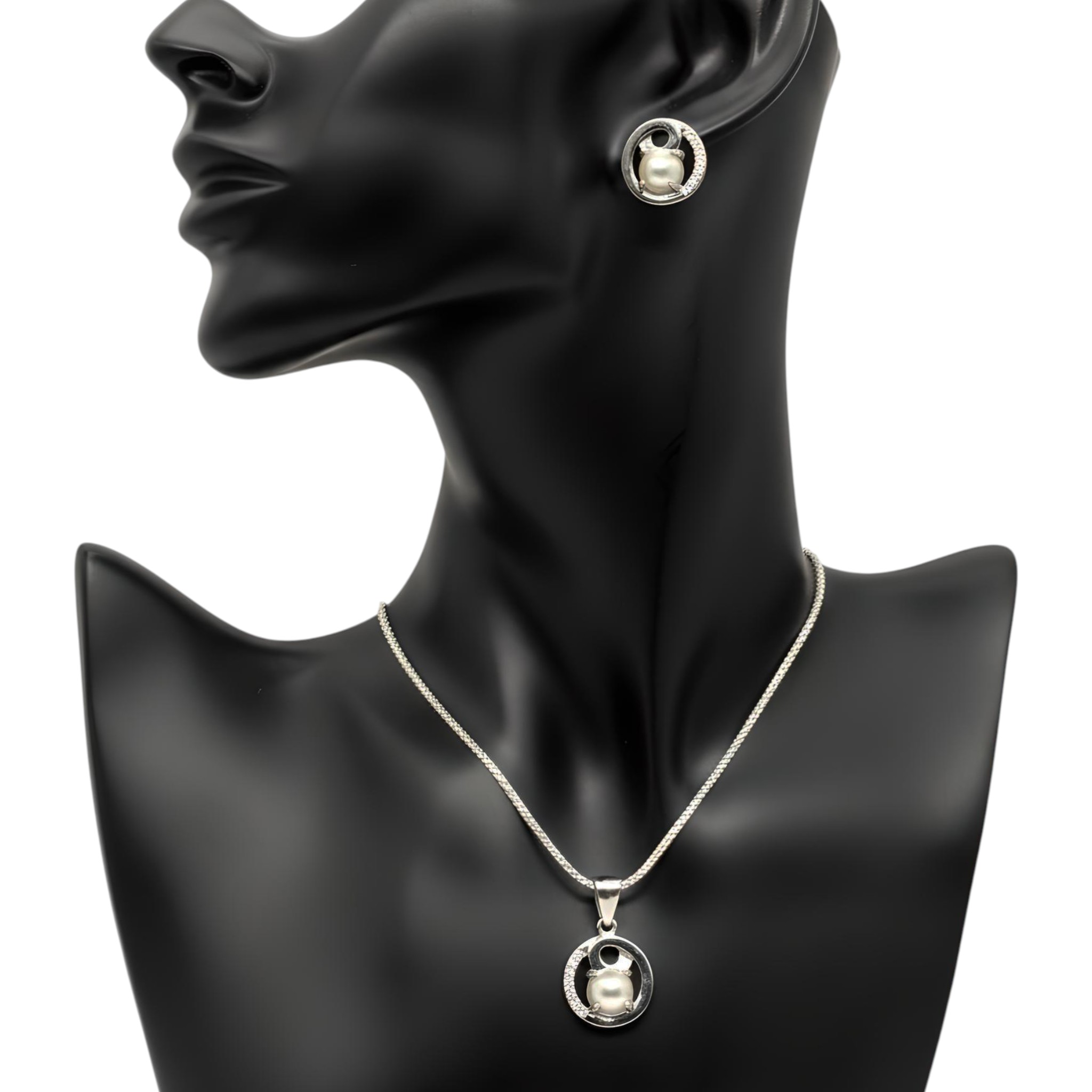 Pure 925 sterling silver Elegant Pearl Jewelry Set   Necklace and Earrings Jewelry Set For Women,Girls (Set of 1)