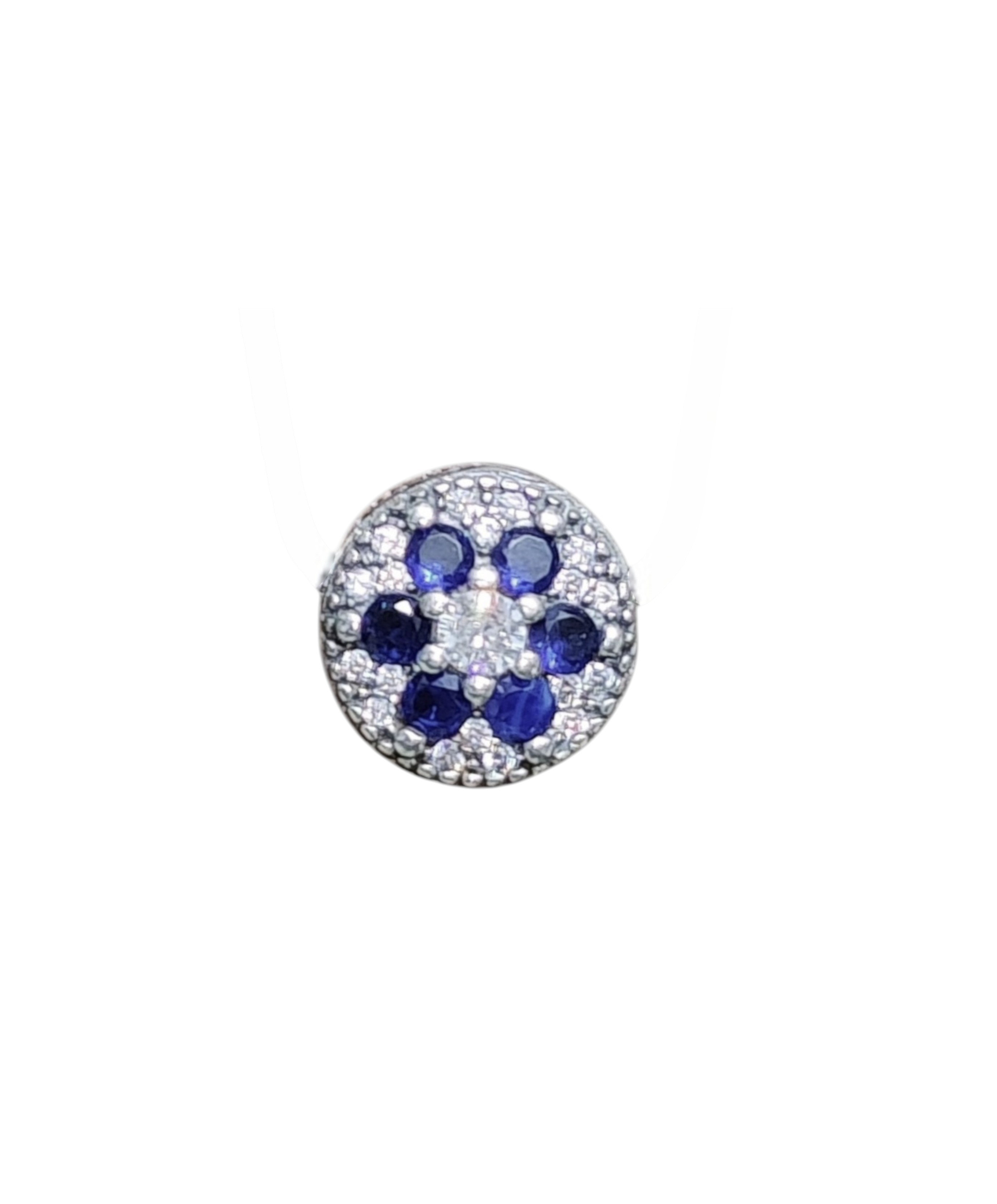 Pure 925 Sterling Silver Blue Sapphire Diamond Stud Pendant For Unisex