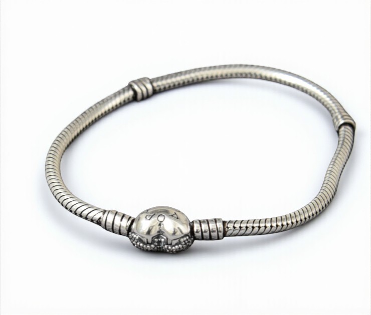 Pure 925 Sterling Silver Bracelet with Sparkling Heart Clasp, Snake Chain Design For Women,Girls (Pack of 1)